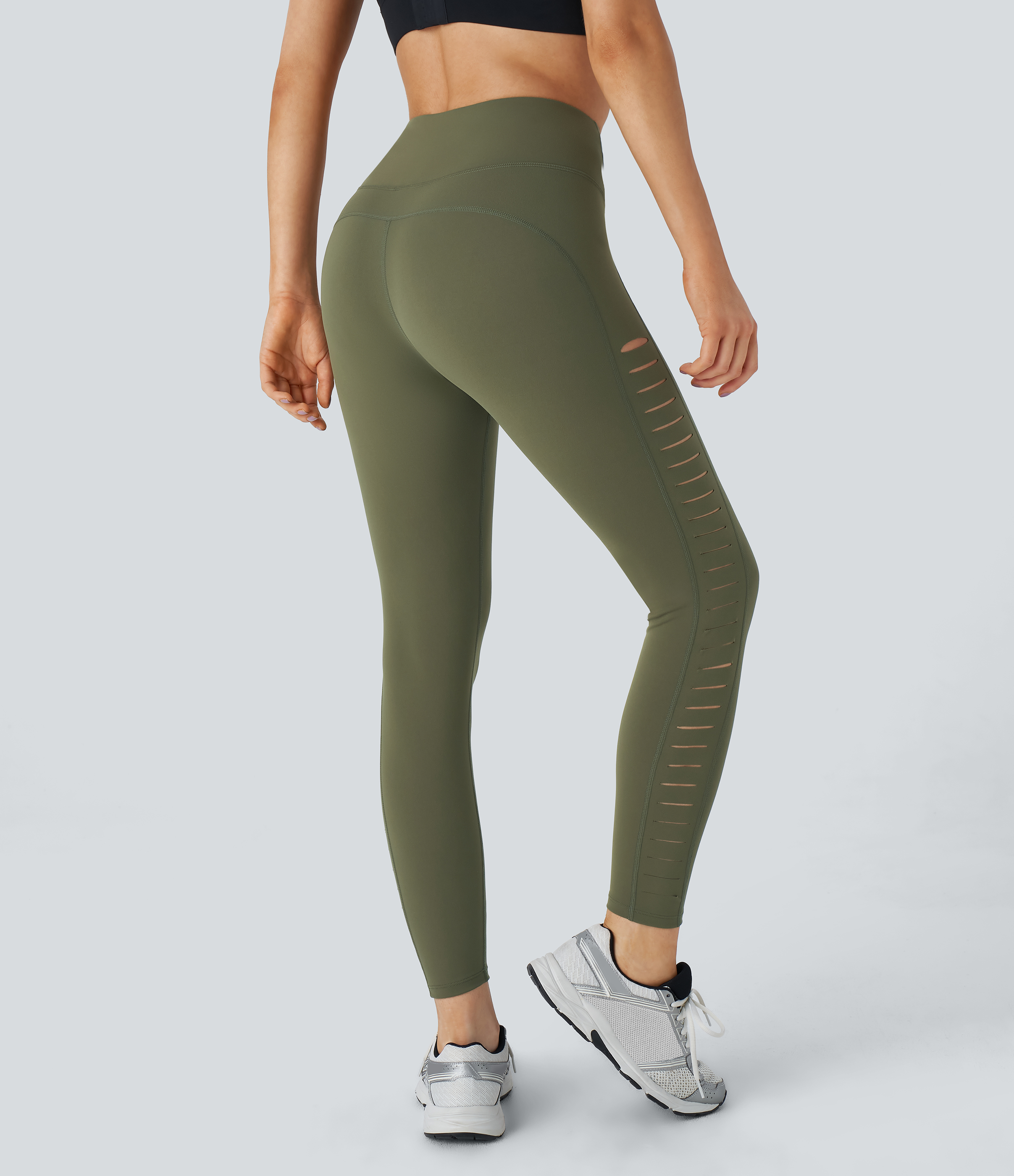 Winter Moss High Waisted Ripped Yoga 7/8 Leggings / 2