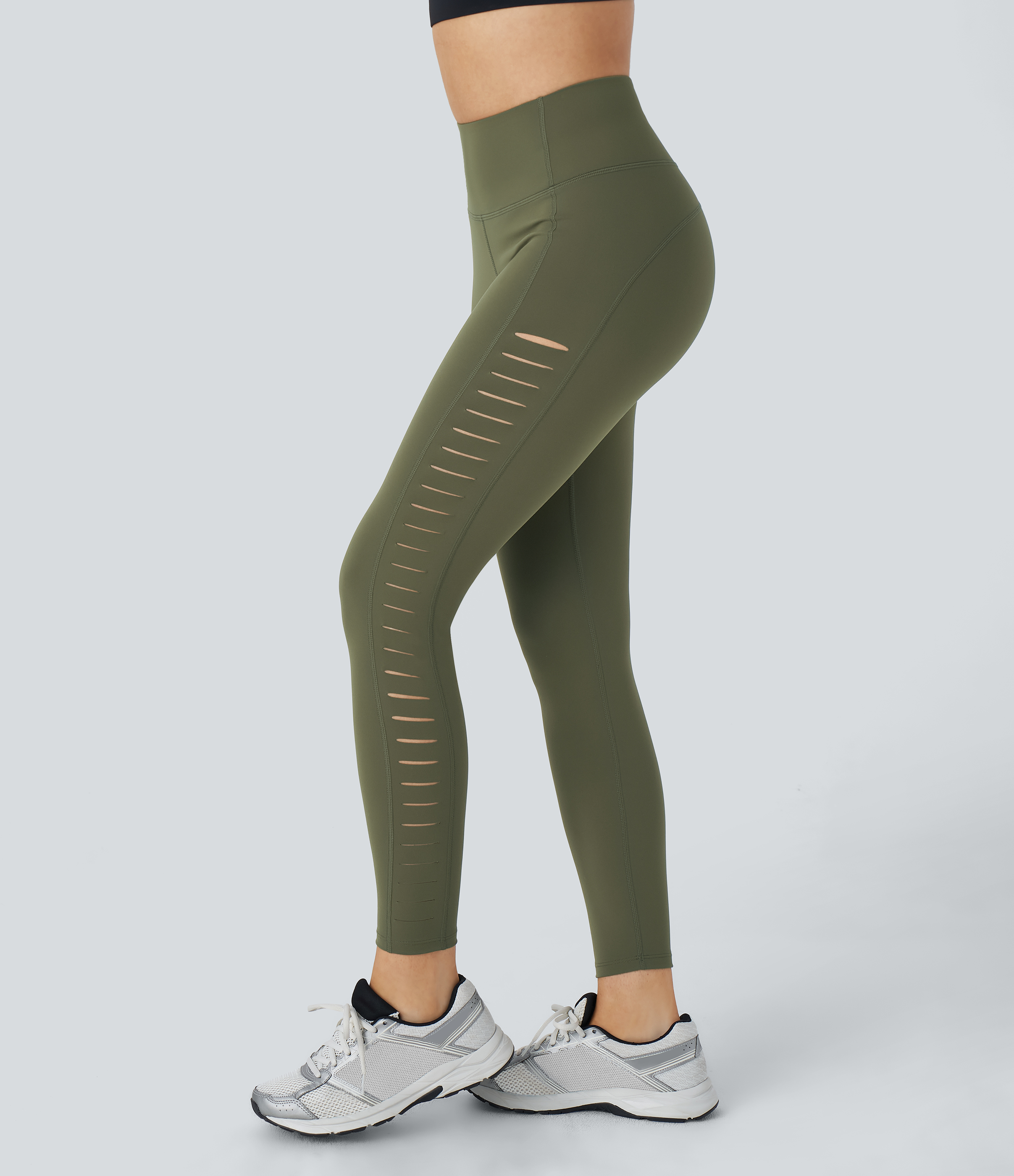 Winter Moss High Waisted Ripped Yoga 7/8 Leggings / 1
