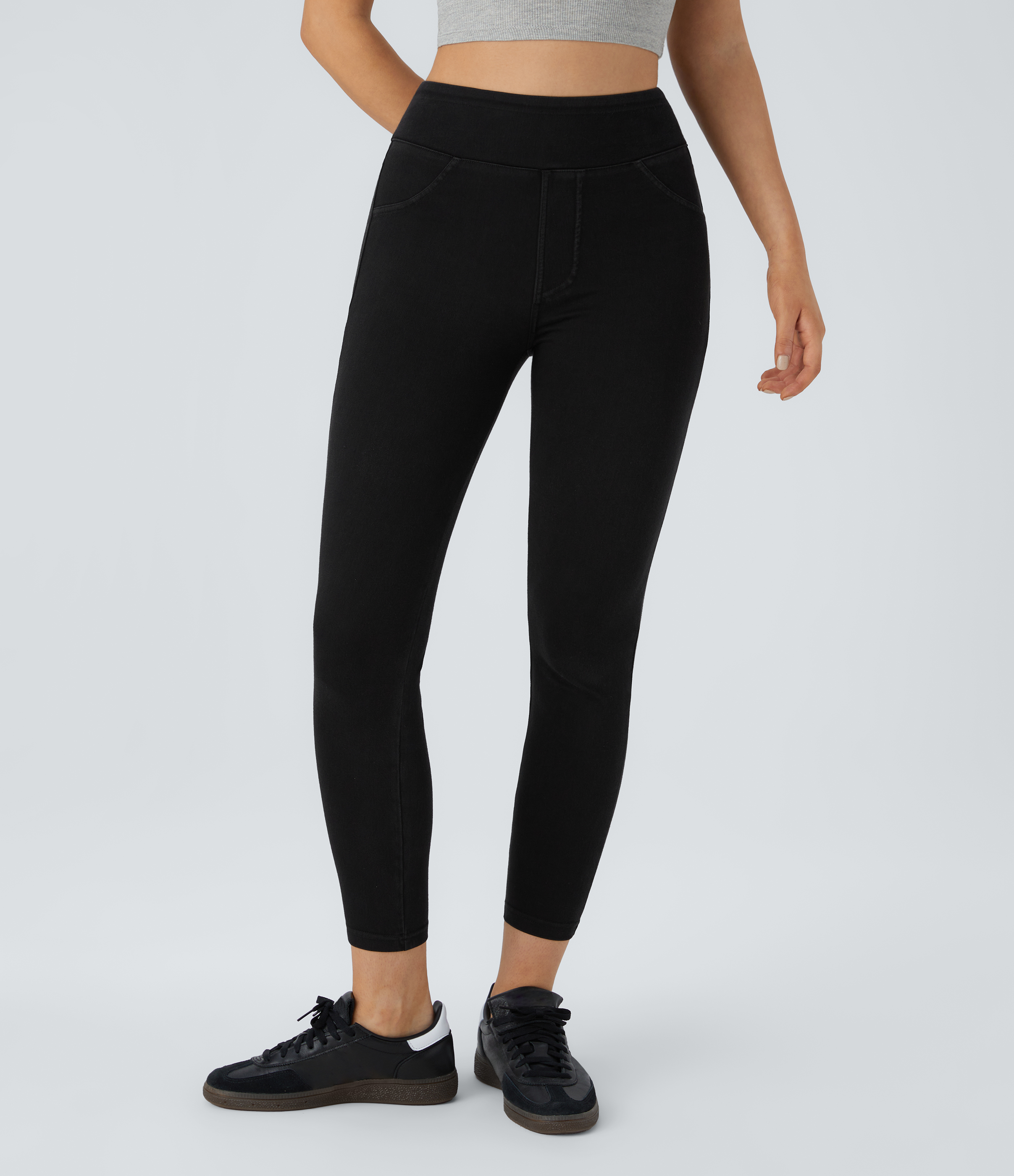 Black Denim Halara Flex™ High Waisted Pocket Denim Casual Leggings / 2