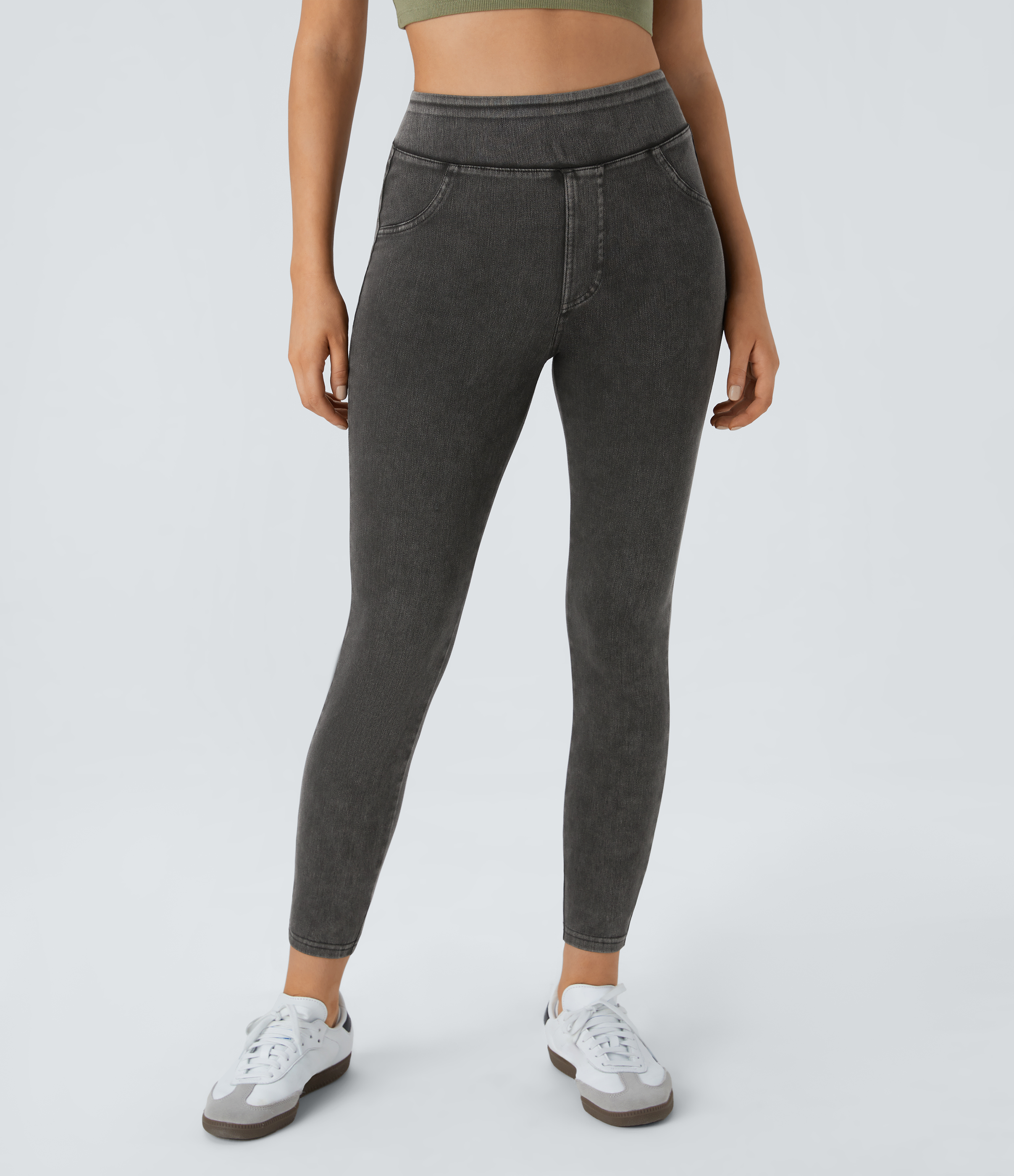 Hemp Rope Black Denim Halara Flex™ High Waisted Pocket Denim Casual Leggings / 2