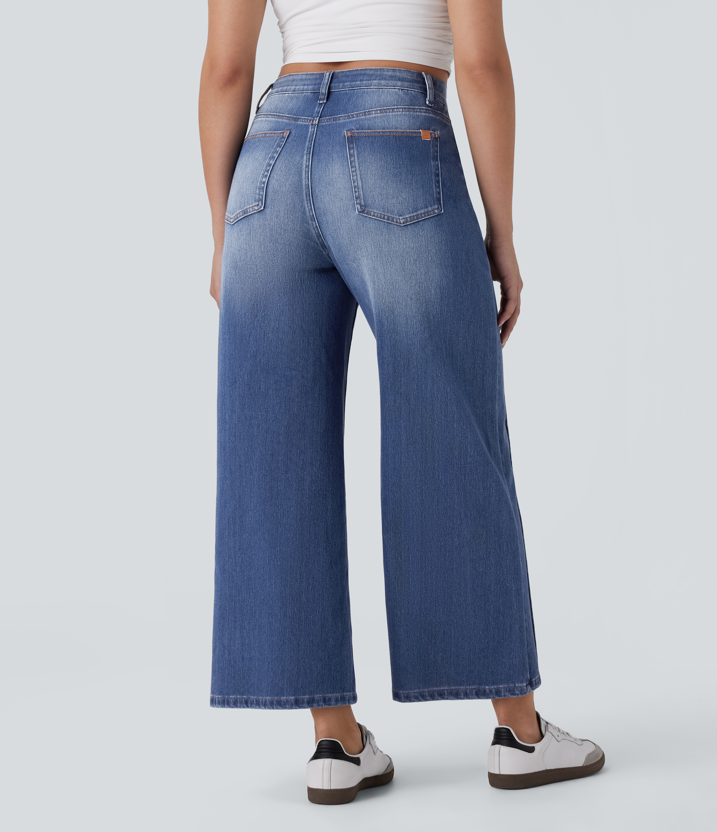 Paint Blue Denim Jeans Halara Flex™ Denim Baggy holgado elástico lavado múltiple bolsillo tiro alto / 2