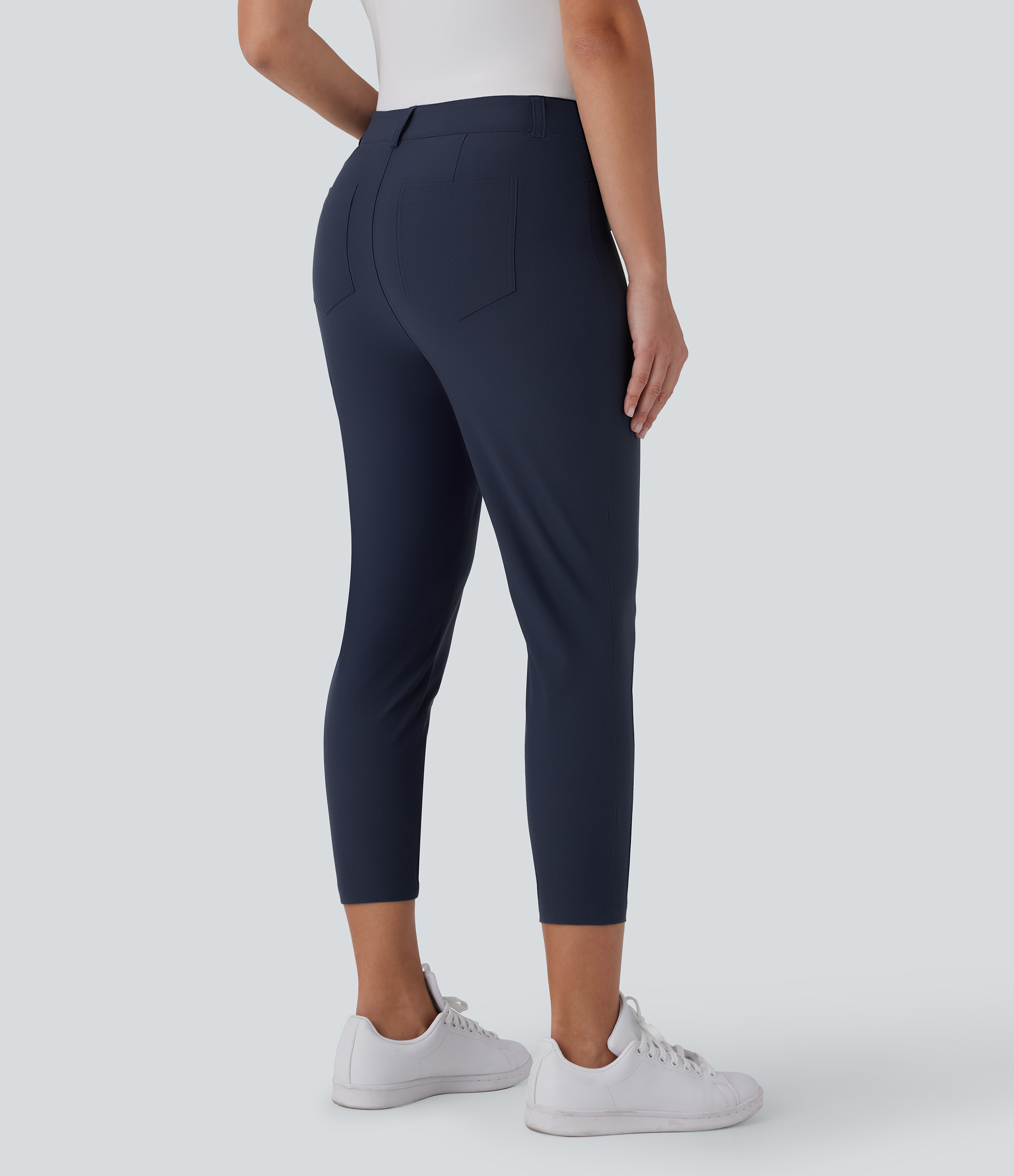 Dark Blue Pantalon de golf capri taille mi-haute avec poches, coupe fuselée, séchage rapide - poche pour tee de golf - UPF40+ / 2
