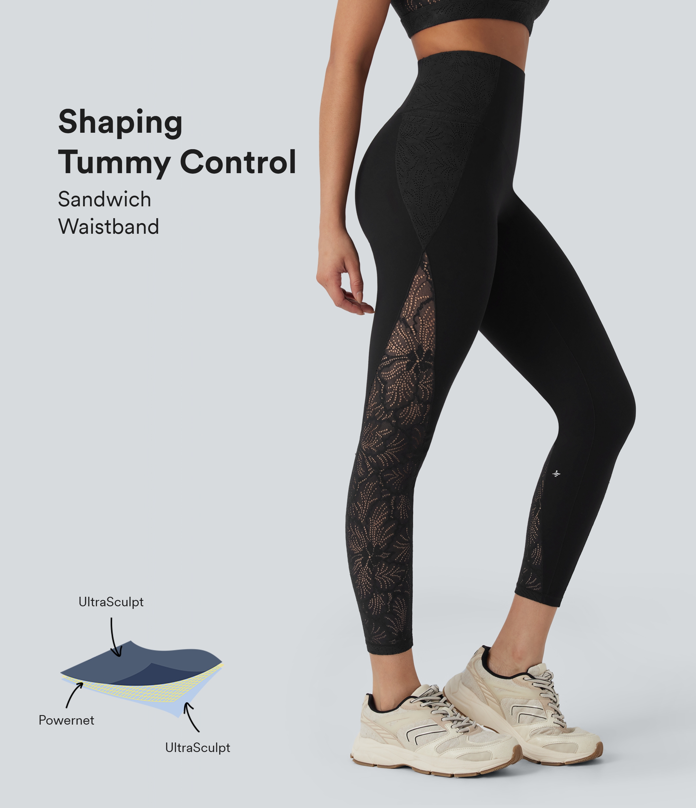 Mallas moldeadoras Halara UltraSculpt™ de tiro alto efecto reductor de abdomen, encaje en contraste y bolsillos