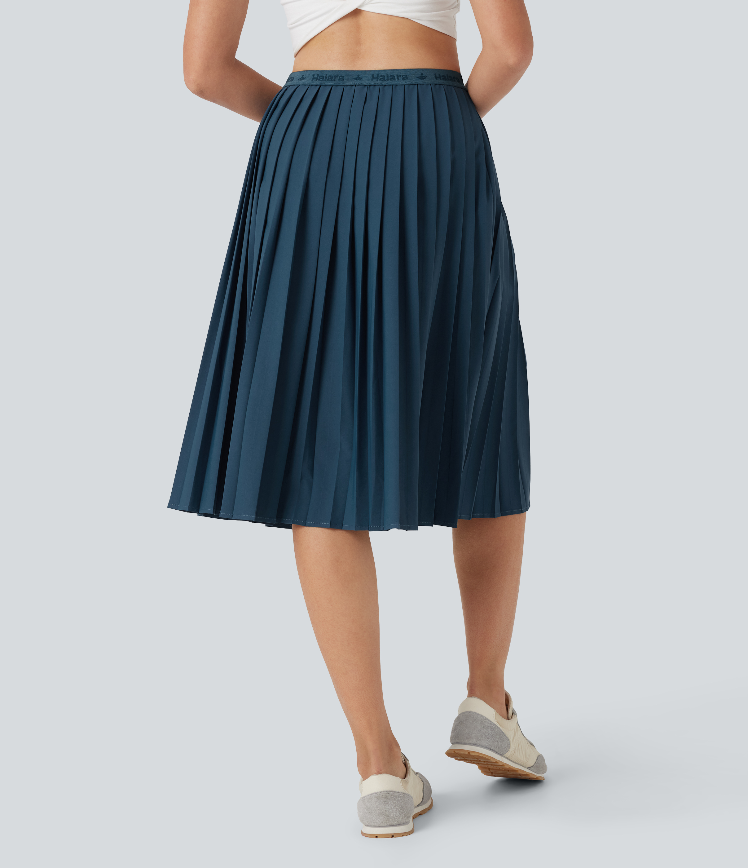 Majolica Blue Falda midi casual plisada de tiro alto y secado rápido con bolsillos / 2
