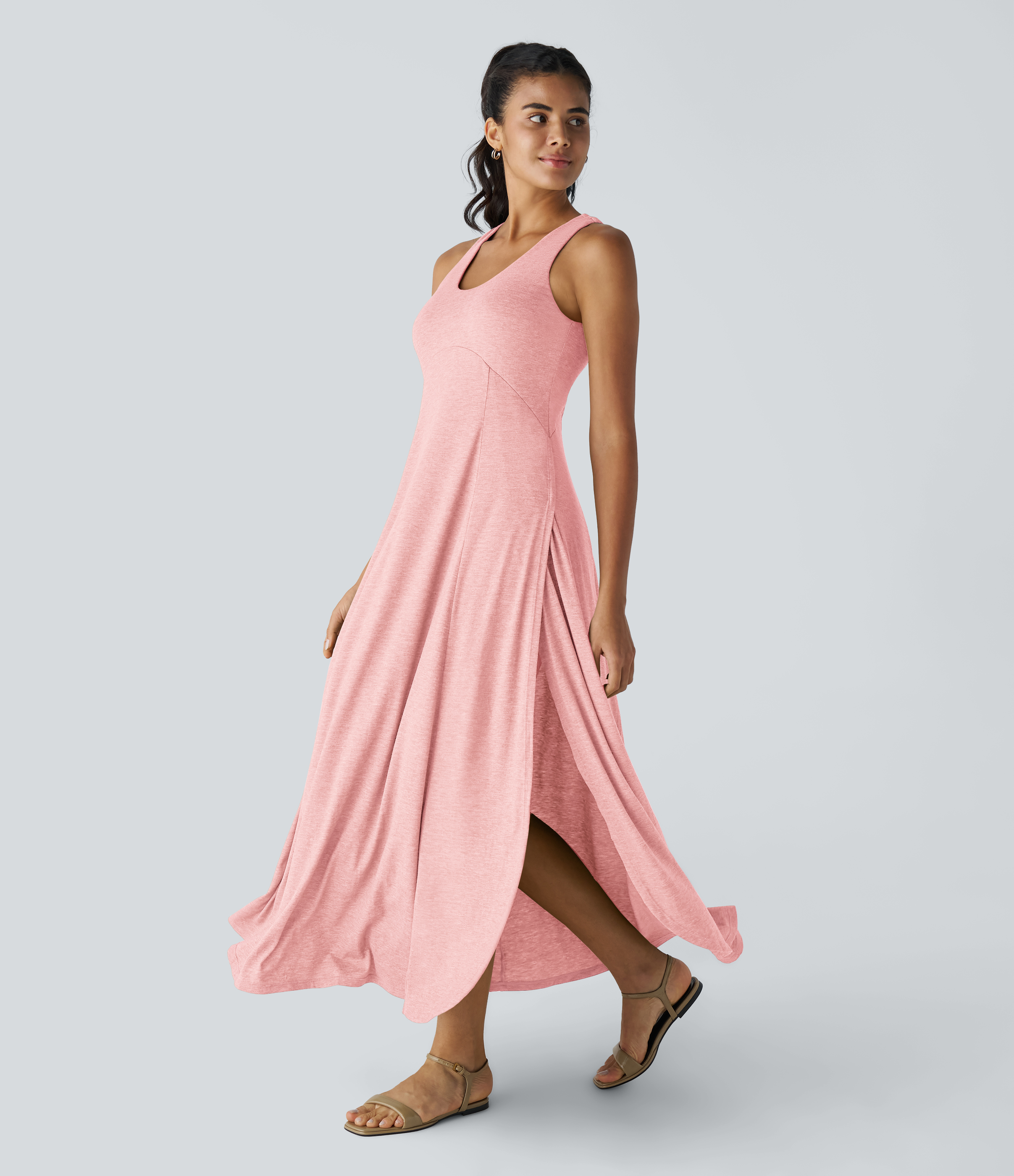 U-Ausschnitt, fließendes Maxi-Kleid, lässiges Tanktop