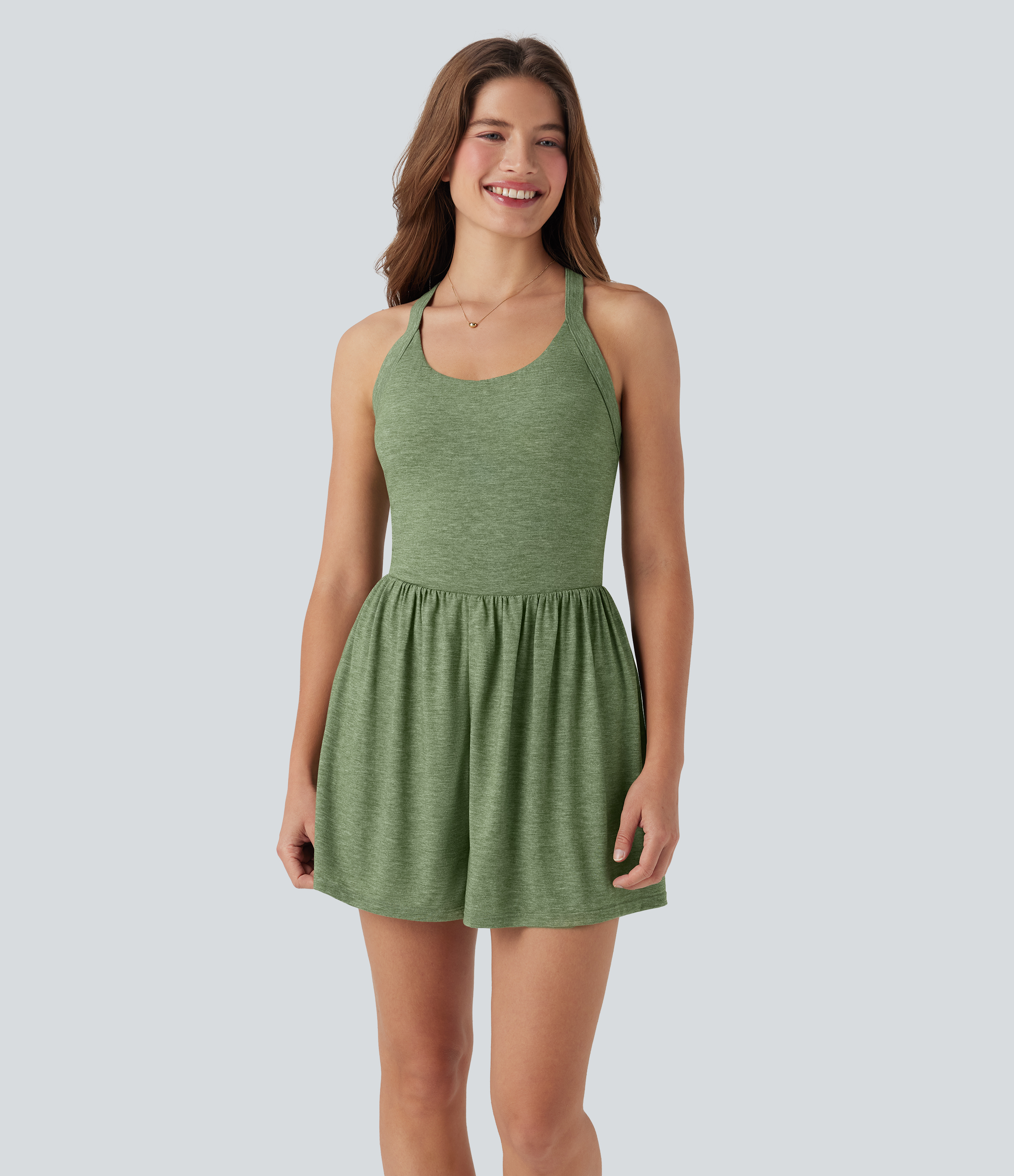 Light Green Floral Yarn Jumpsuit 2 en 1 con bolsillos y almohadillas - Edición Easy Peezy / 2