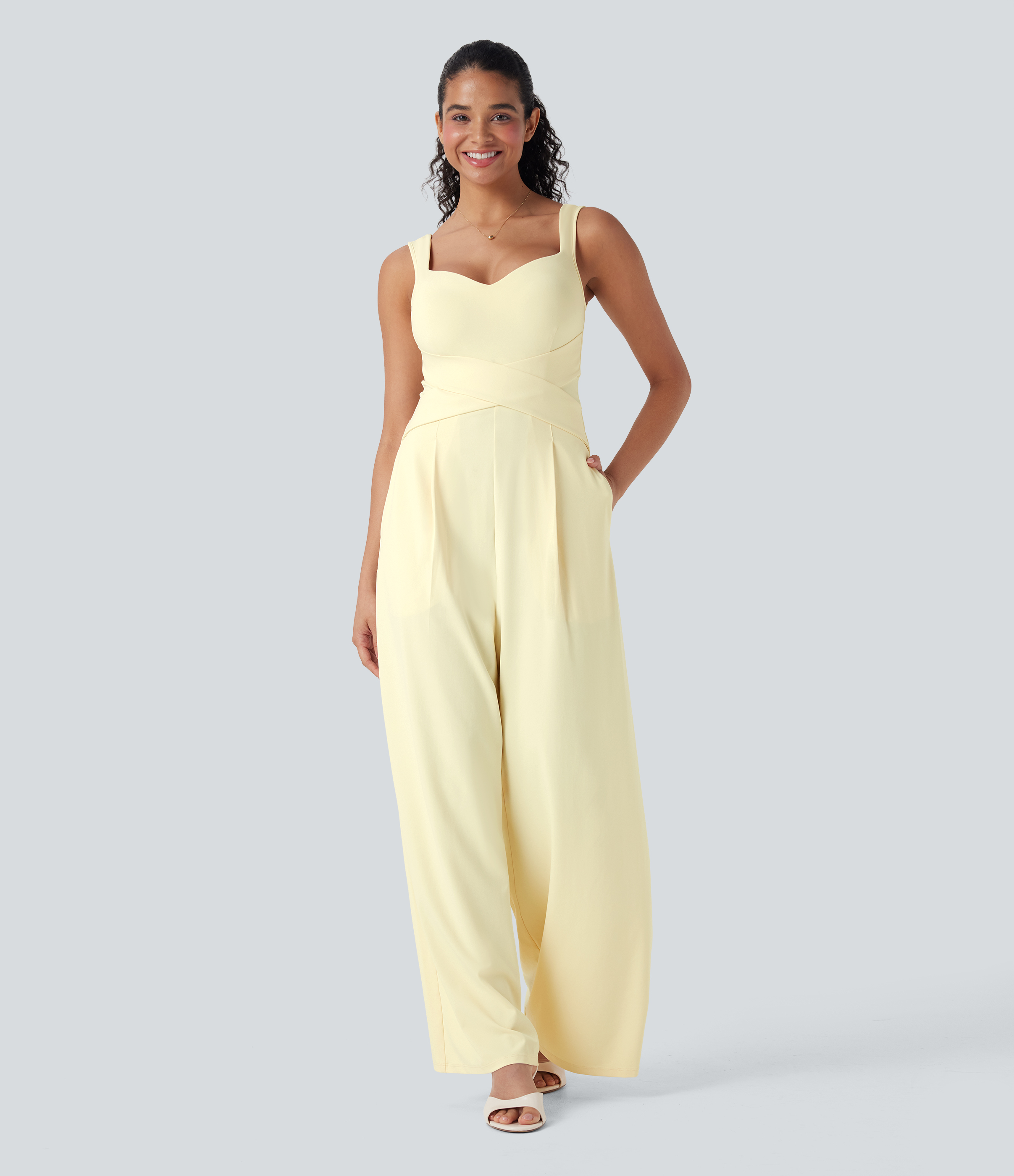 U Rückenfreier Lässiger Jumpsuit mit Taschen