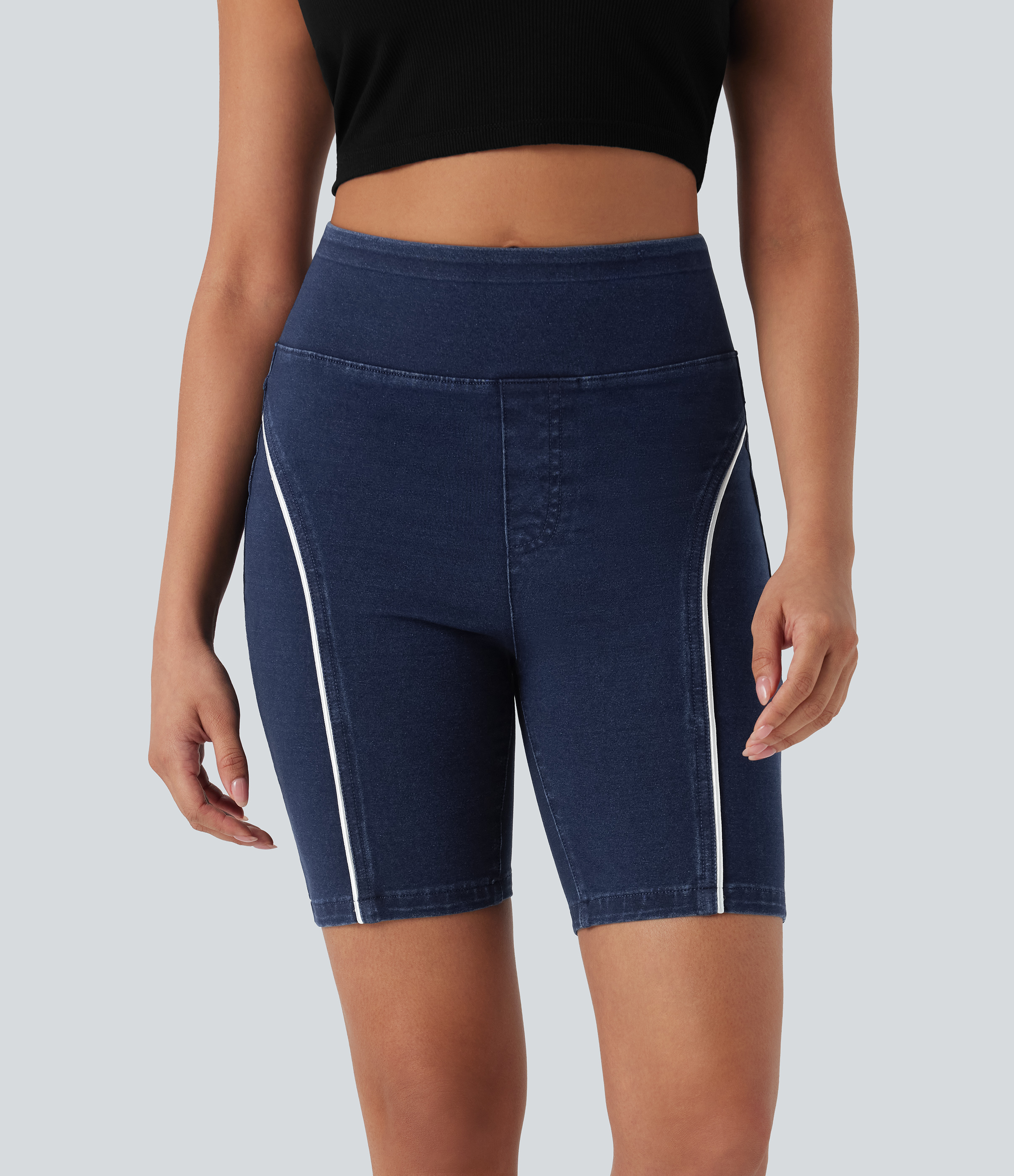 Estate Blue Denim Halara Flex™ short décontracté en denim tricoté extensible, taille haute, effet scrunch qui rehausse le fessier, avec poches / 2