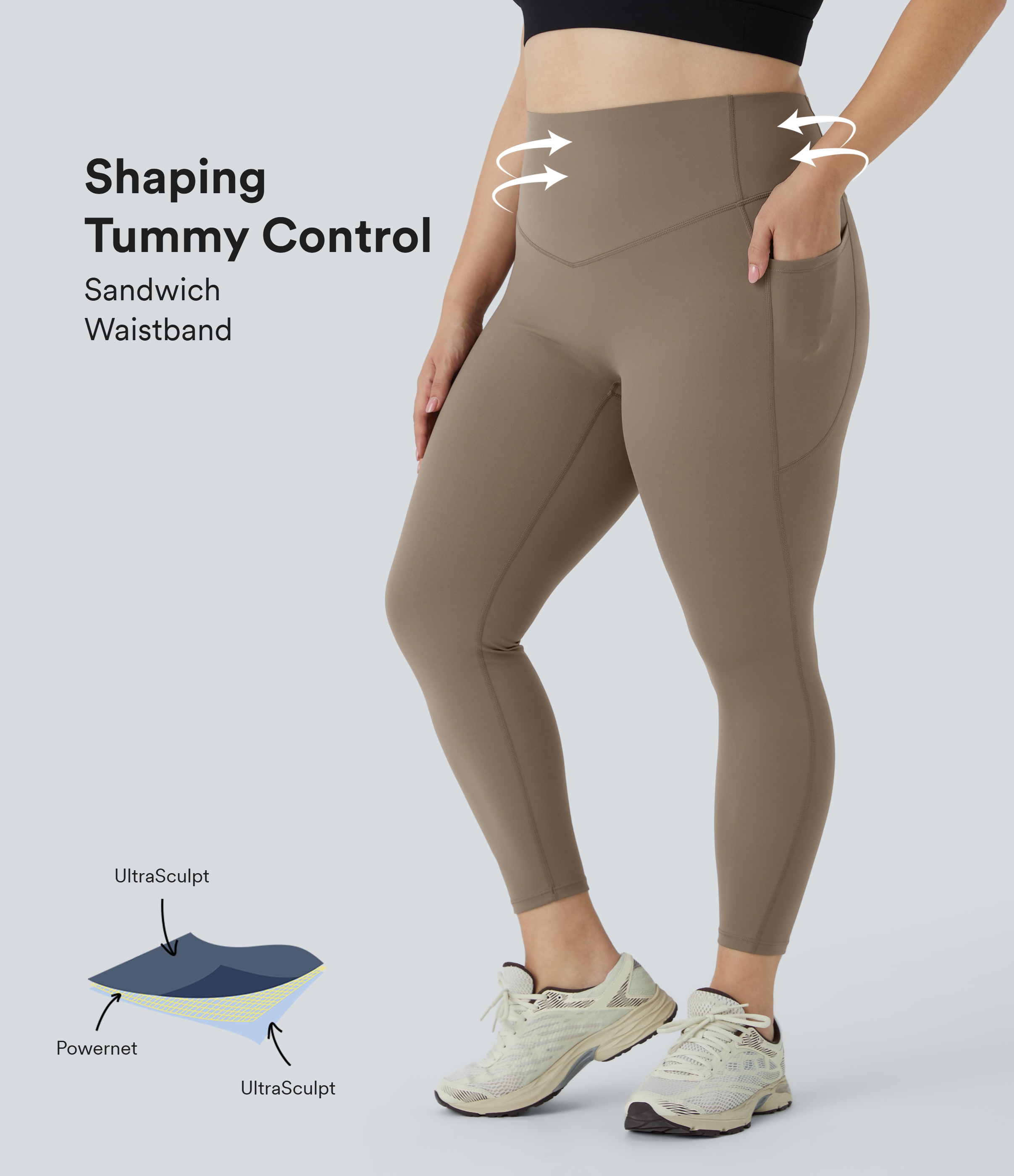 Leggings SoCinched talla grande entrenamiento bolsillo lateral moldeador abdomen tiro alto
