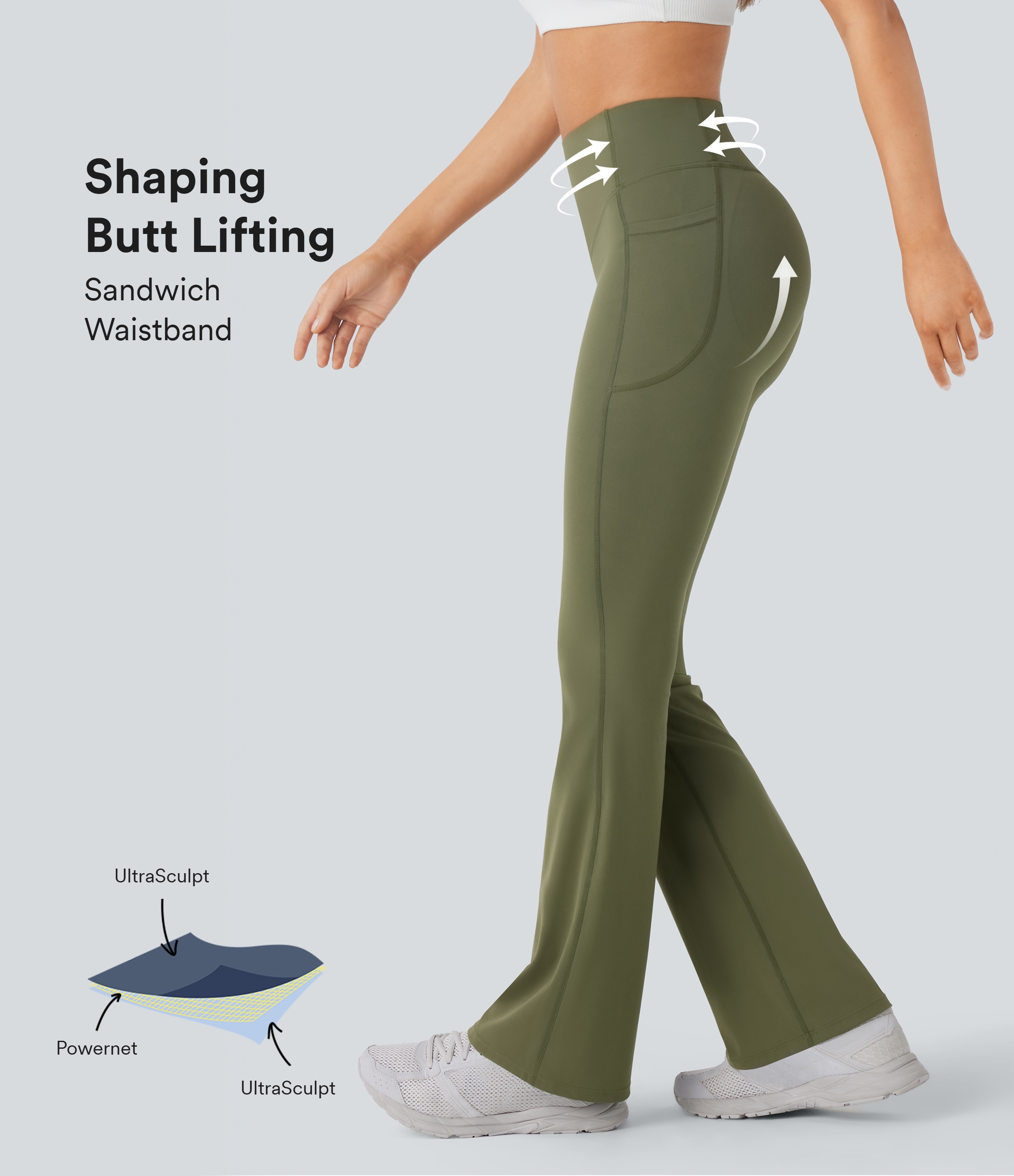 Leggings SoCinched UltraSculpt Bootcut yoga tiro alto realce glúteo bolsillo lateral control abdomen moldeador