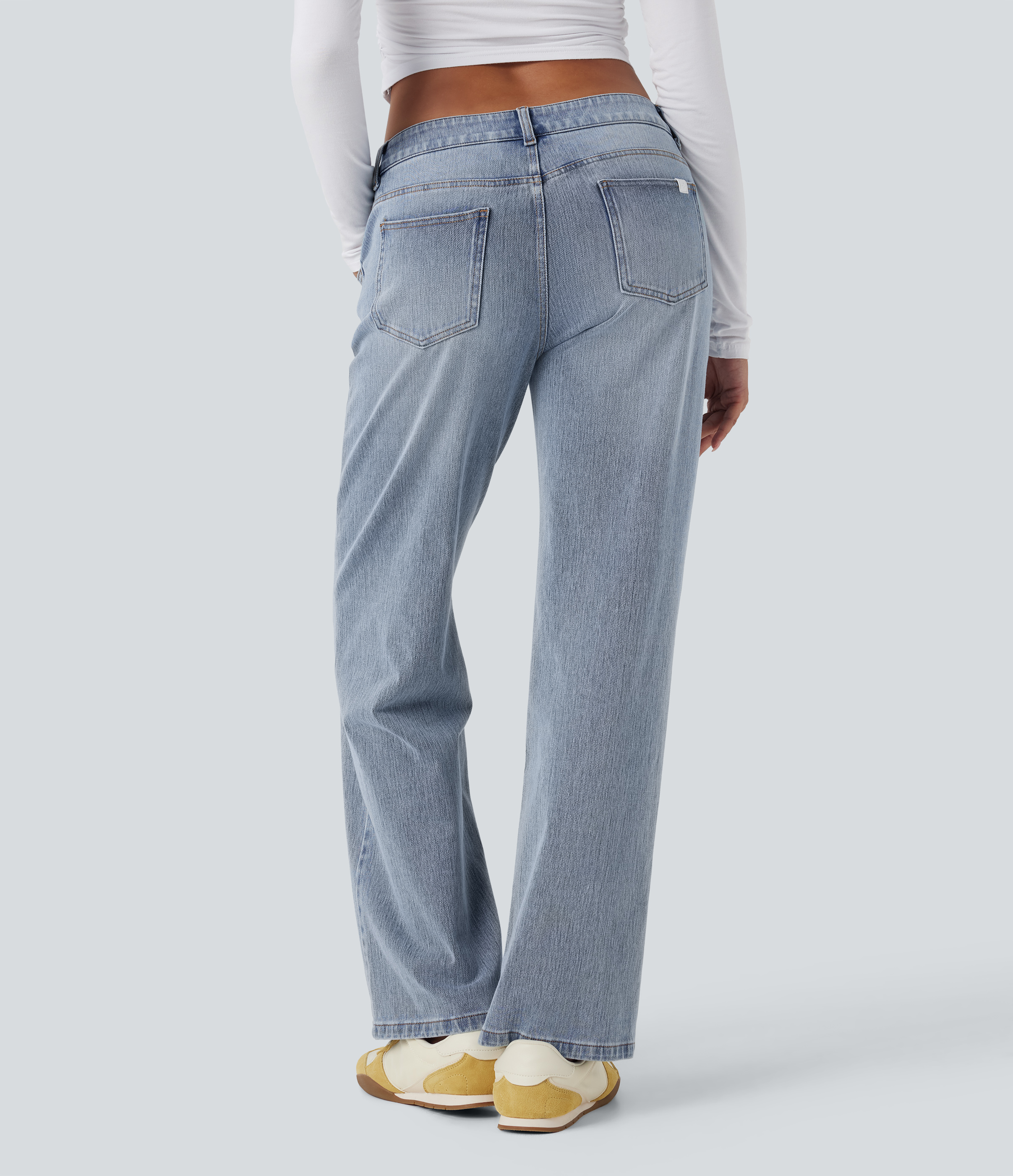 Baltic Sea Blue Denim Halara Flex™ Asymmetric Low Rise Straight Leg Casual Jeans with Pockets / 2