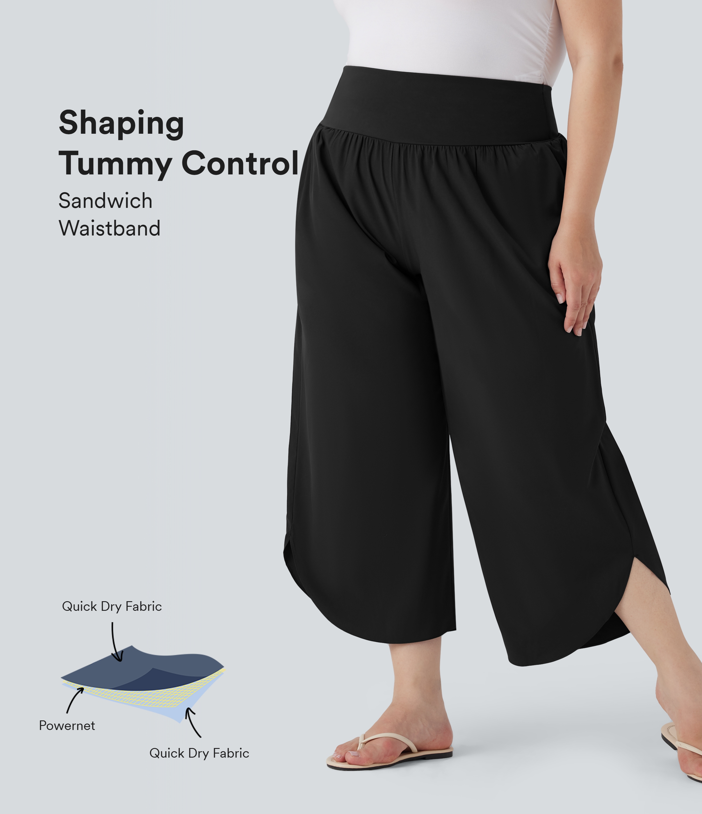 Plus Size Breezeful™ High Waisted Tummy Control Hem Quick Dry Pants with Pockets