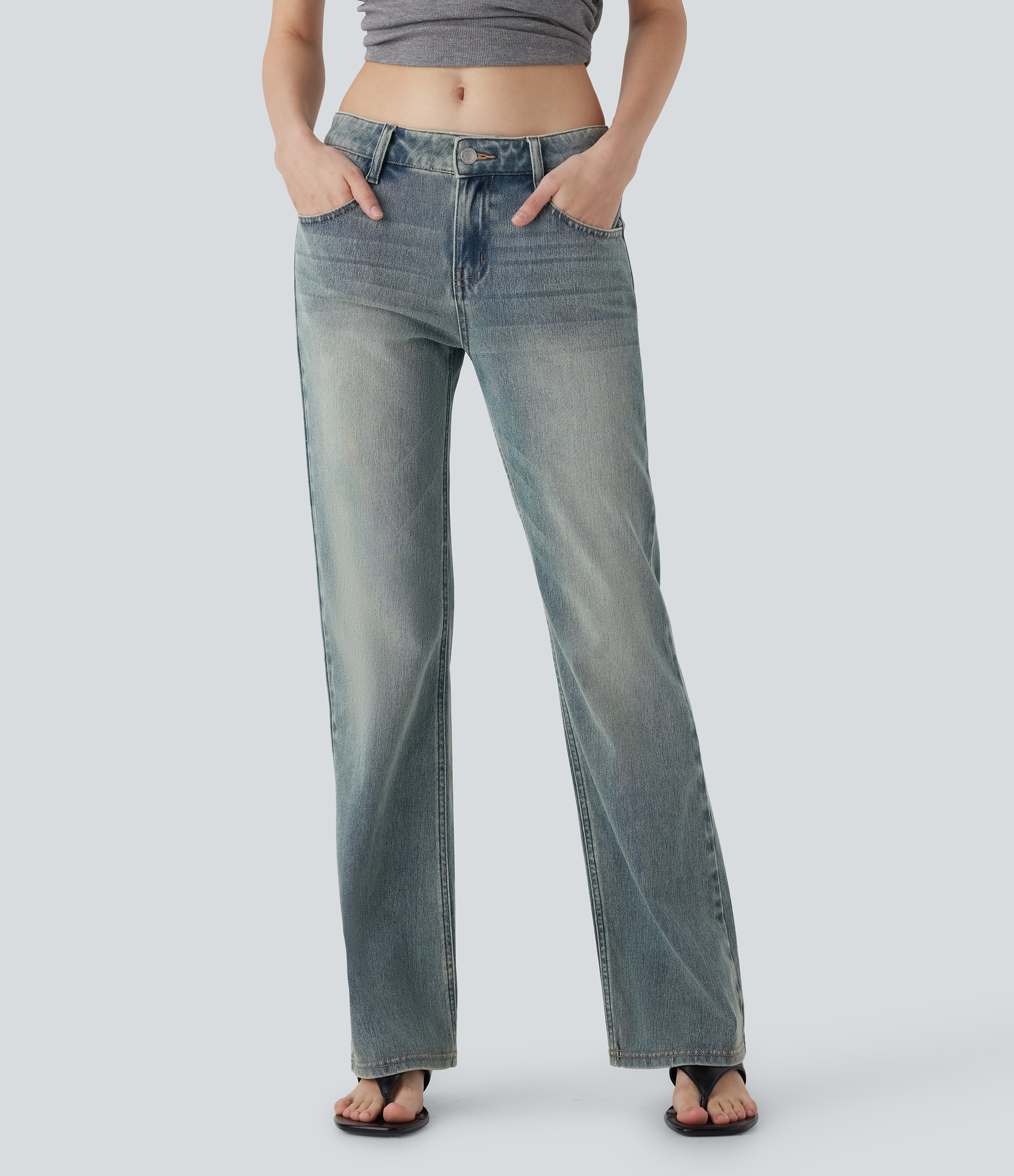 Halara Flex™ Low Rise Pockets Washed Casual Bootcut Jeans
