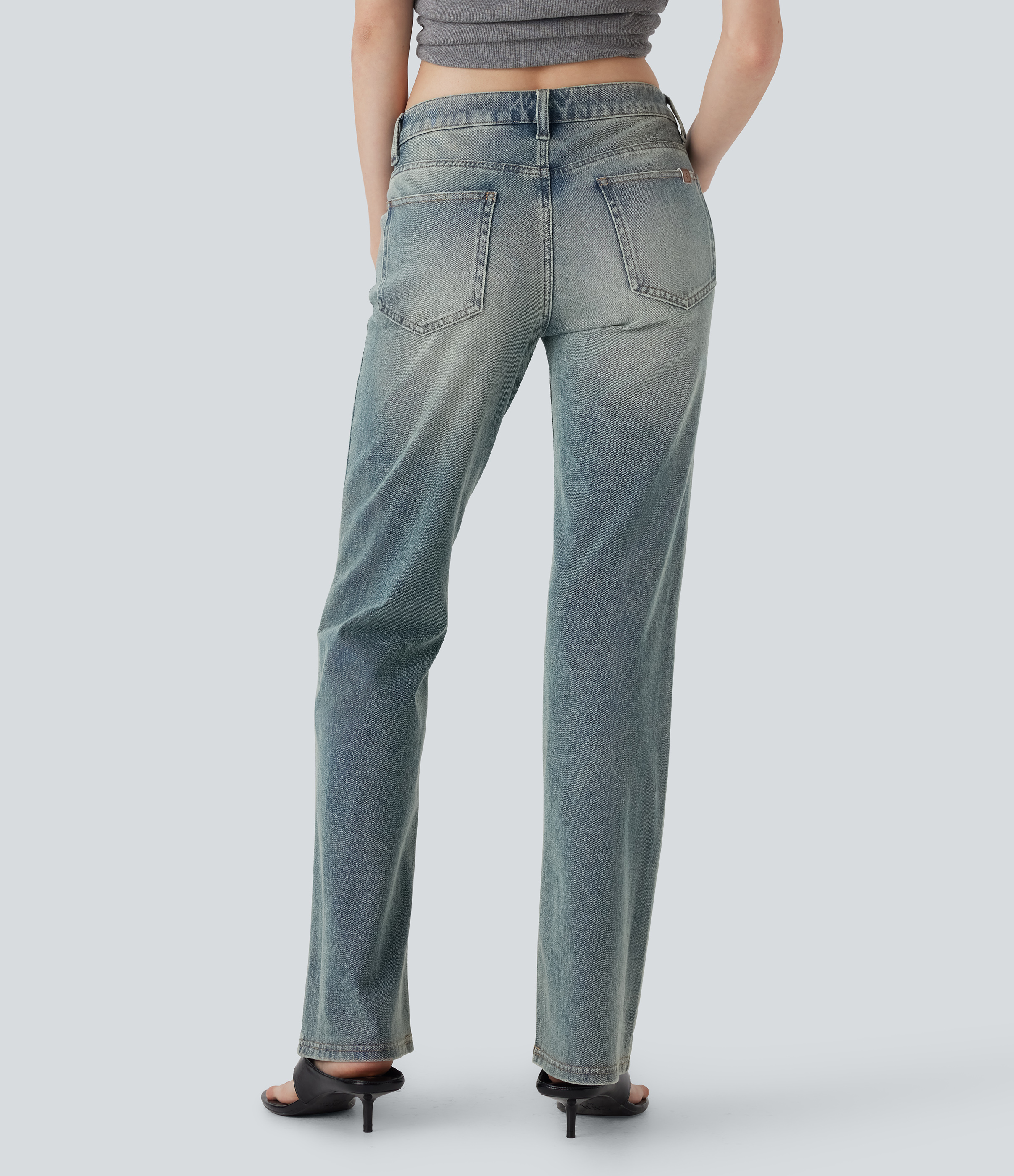 Blue Surf Denim Halara Flex™ Low Rise Pockets Washed Casual Bootcut Jeans / 2