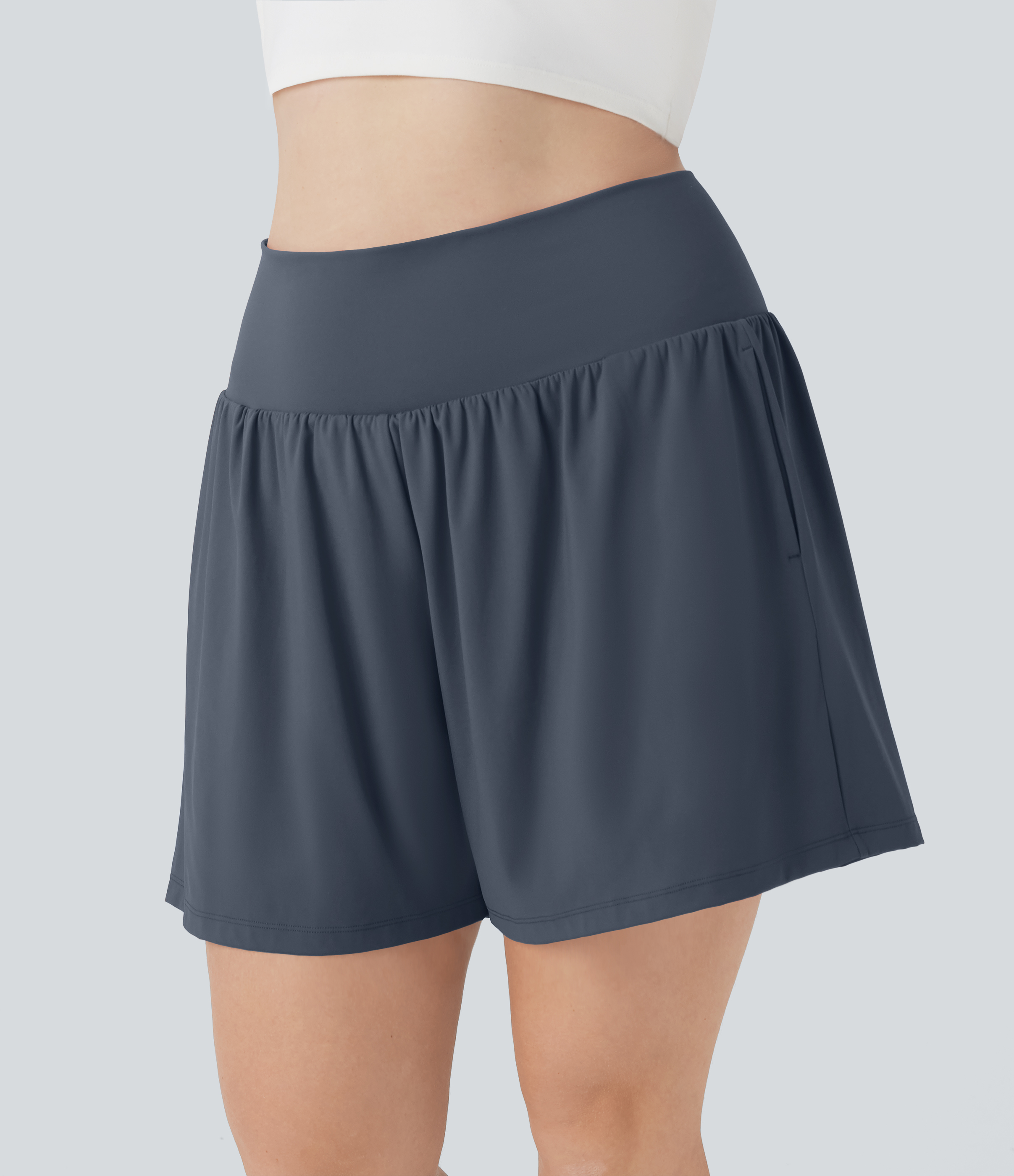 SoftlyZero™ Airy Super High Waisted 2-in-1 Cool Touch Yoga Plus Size Shorts 7" with Pockets