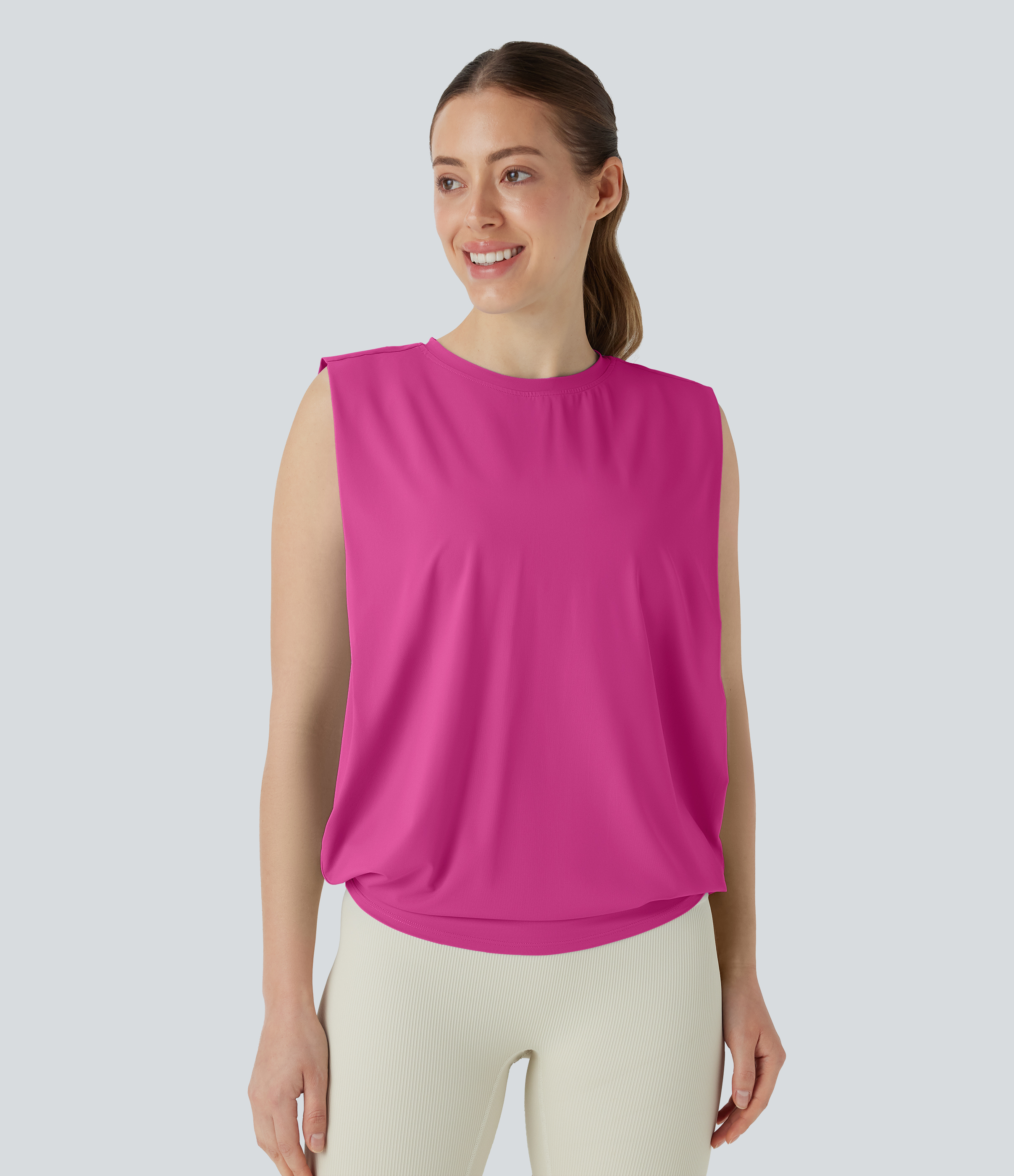 Rundhals Gerafftes Cool Touch Yoga Tank Top-UPF50+