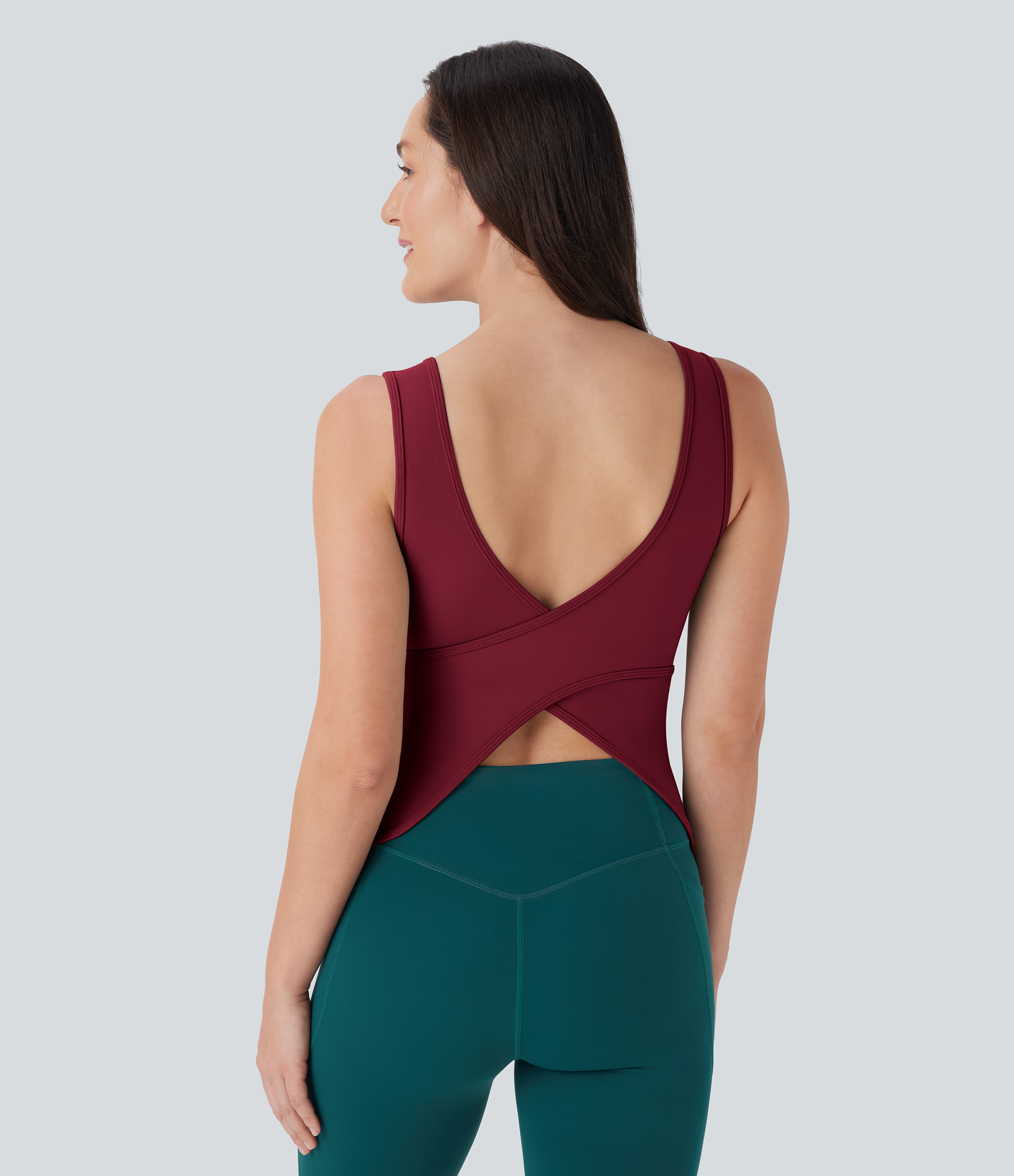 Women's U Neck Crossover Yoga Tank Top-Longer Length - Halara