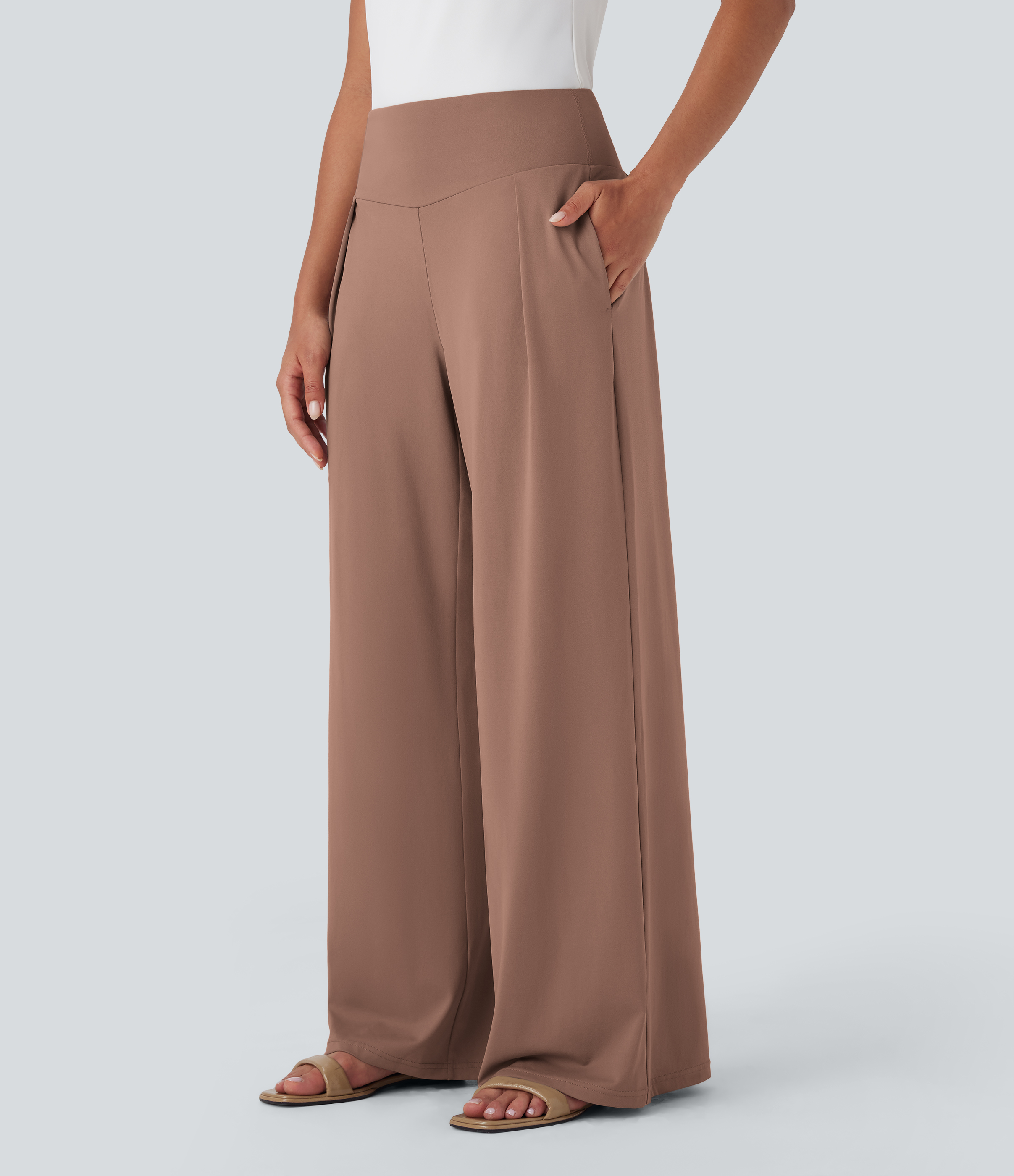 Clove High Waisted Wide Leg Casual Pants with Pockets / 1