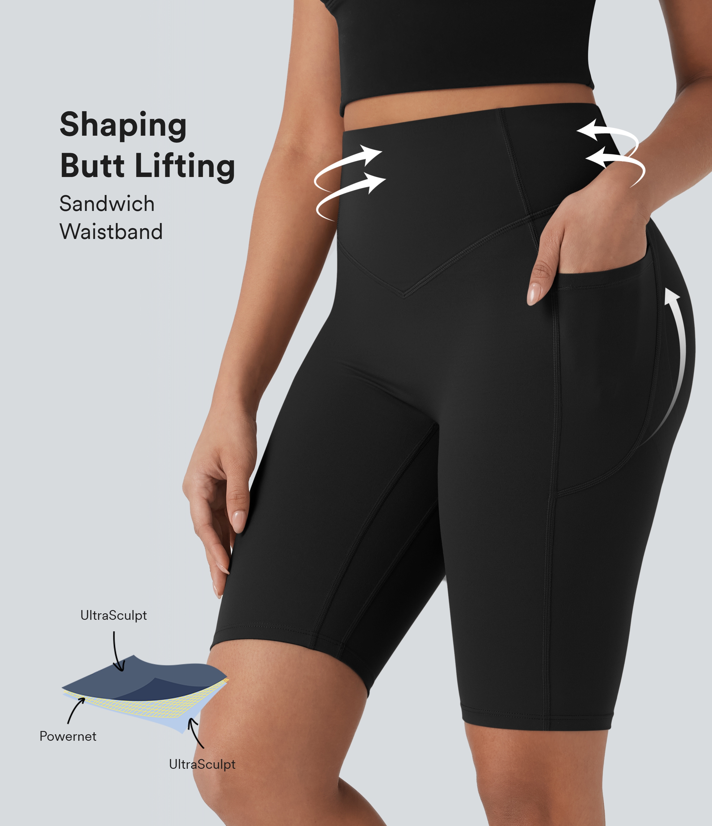 Halara UltraSculpt™ High Waisted Scrunch Butt Lifting Tummy Control Side Pocket Shaping Workout Biker Shorts 9''