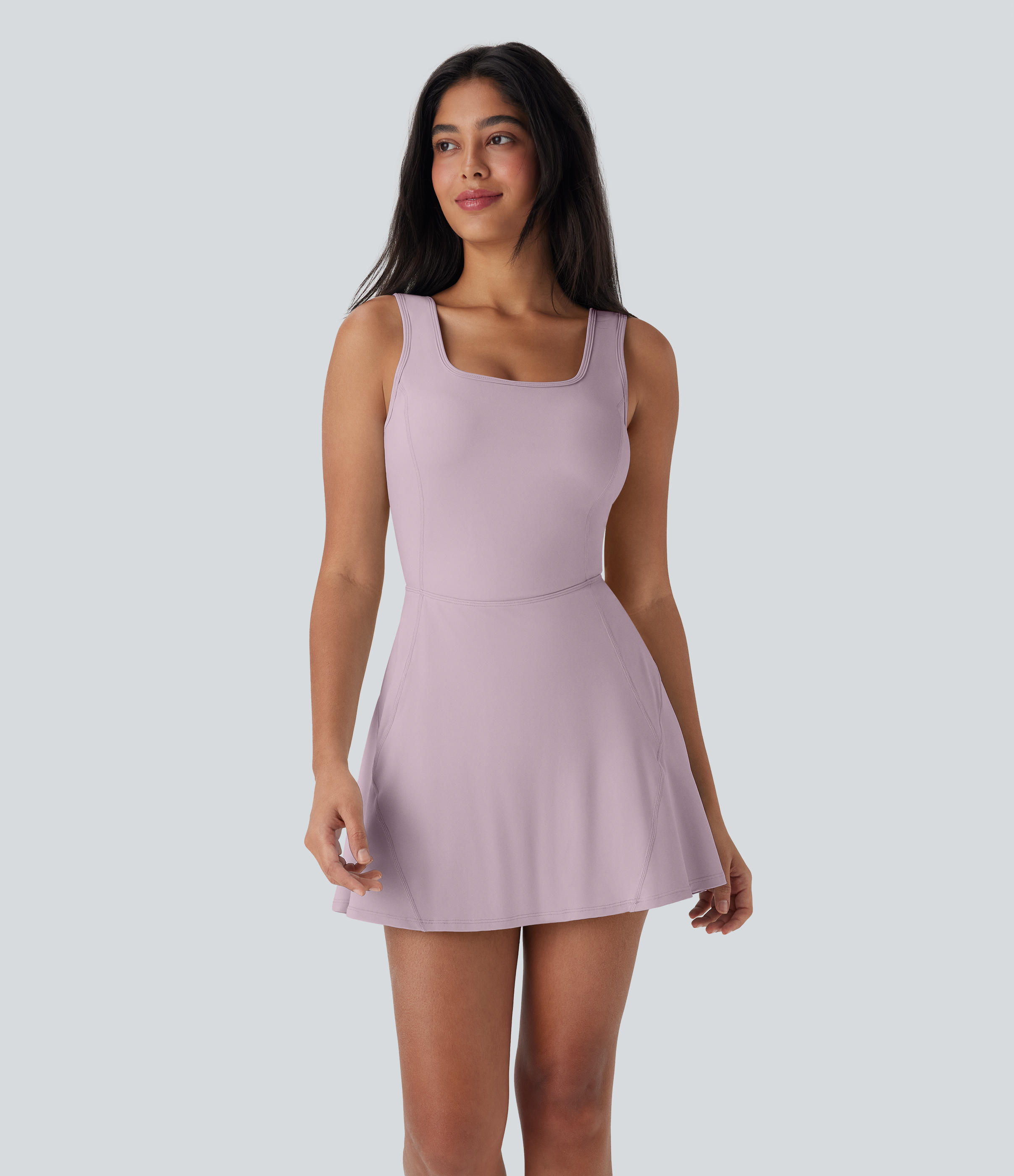 SoftlyZero™ Vestido Activo de Baile Fresco al Tacto con Cuello U Aéreo 2 en 1 con Mini Bolsillo-Muy Fácil