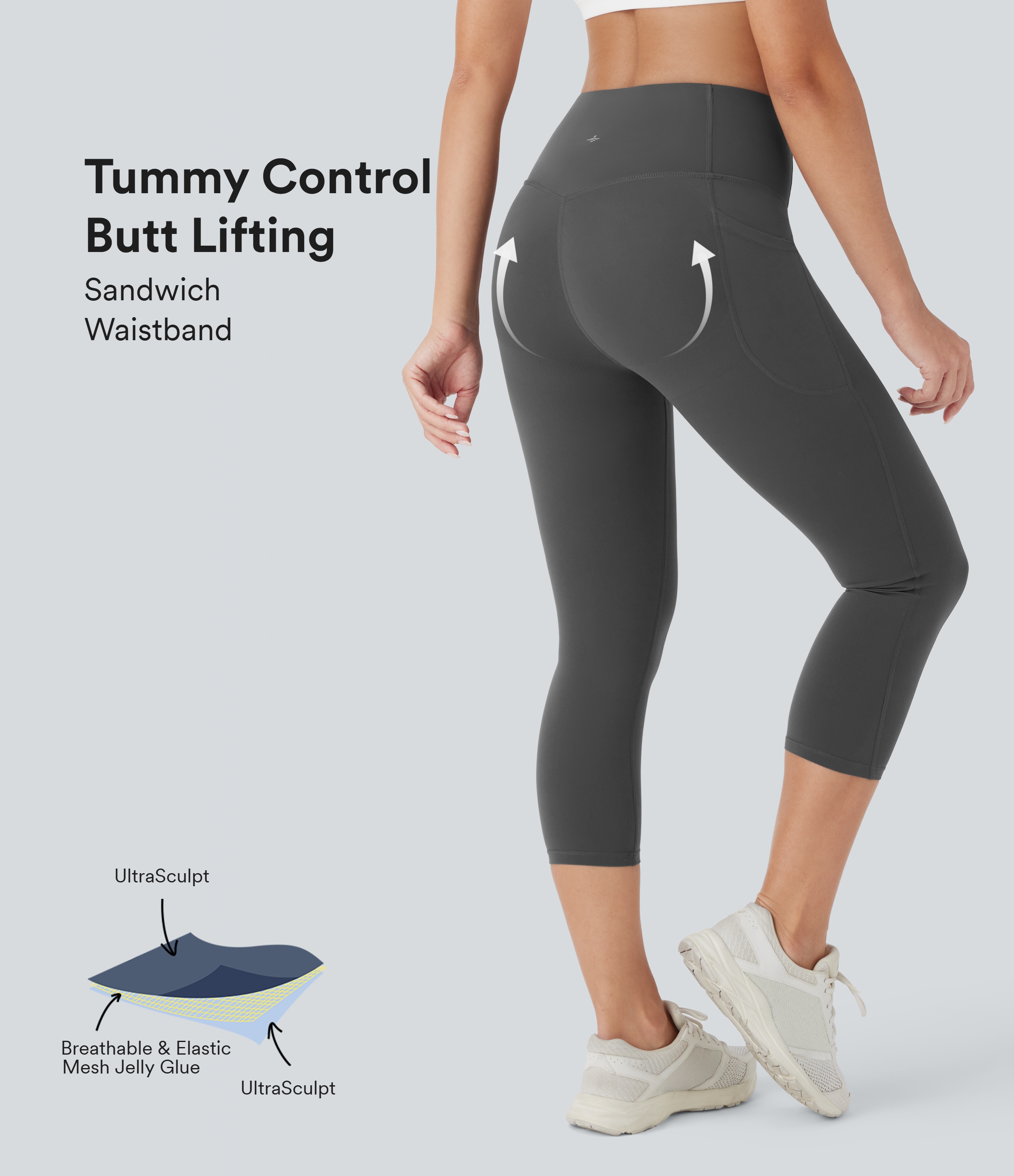 Leggings capri de entrenamiento Halara UltraSculpt™ moldeadores de tiro alto efecto push-up y reductor de abdomen con bolsillos