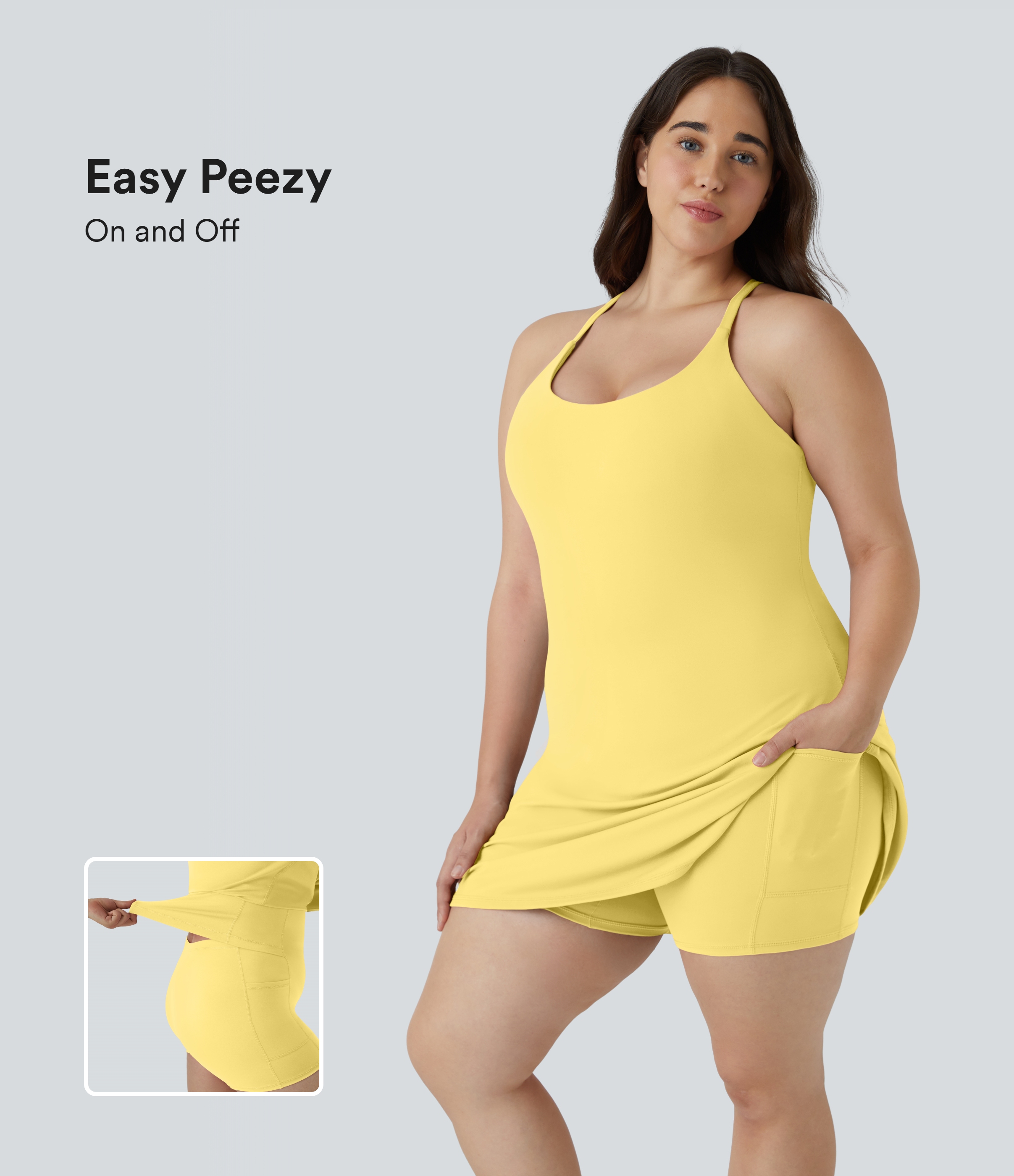 Softlyzero™ Plush Rückenfreies, ausgestelltes, alltägliches 2-in-1-Workout-Kleid in Großgröße-Wannabe-Easy Peezy