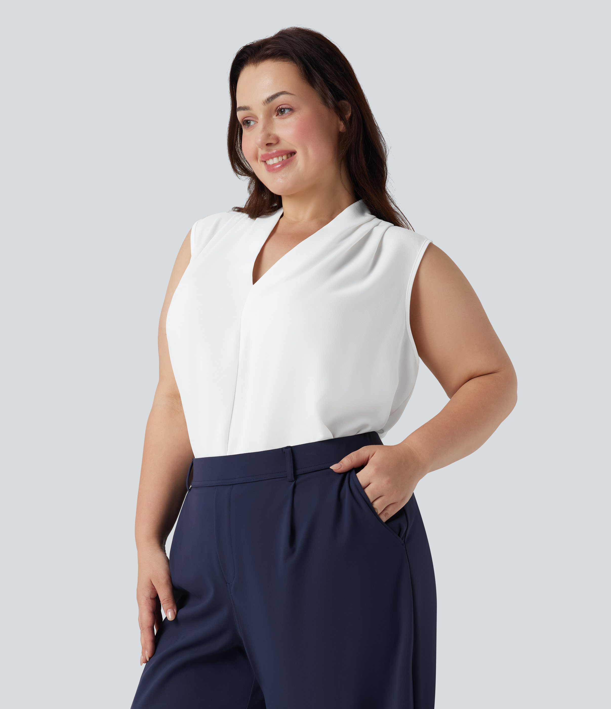 V Neck Sleeveless Work Plus Size Blouse