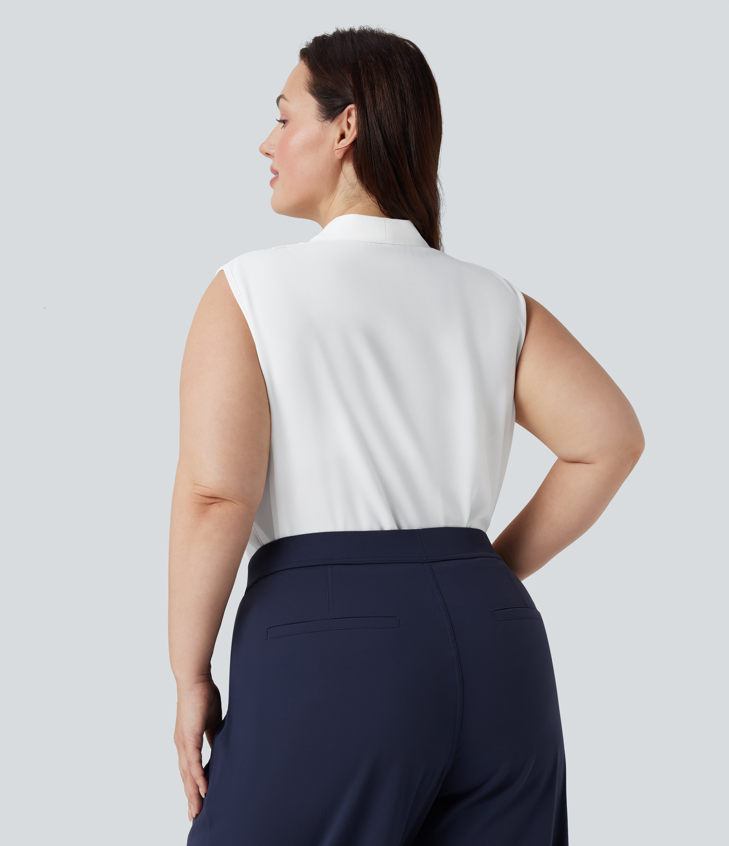 Blanco Blusa de oficina sin mangas con cuello en V y tallas grandes / 2