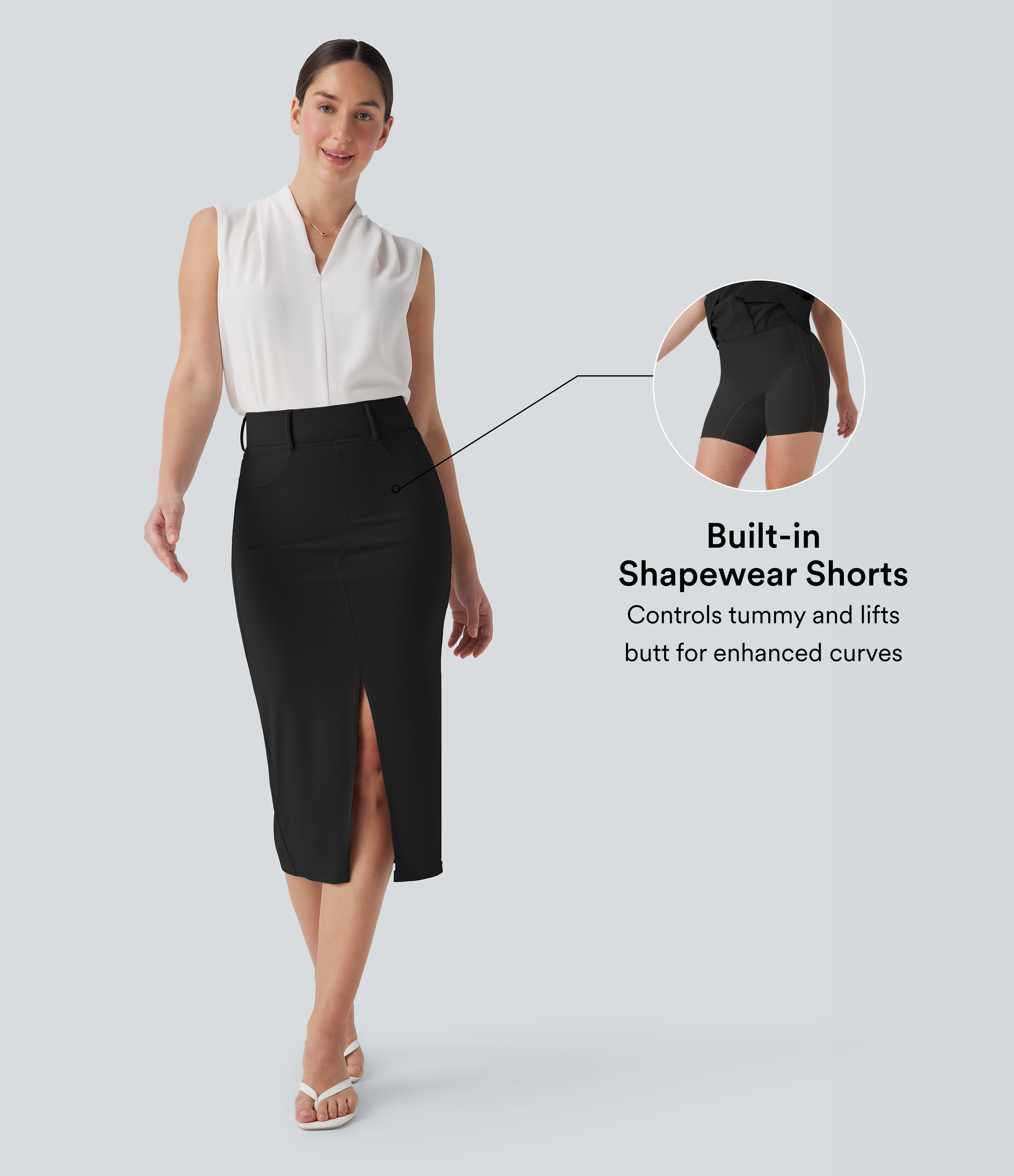 Noir High Waisted Tummy Control Butt Lifting Casual Bodycon Skirt with Built-in Shapewear Shorts / 2