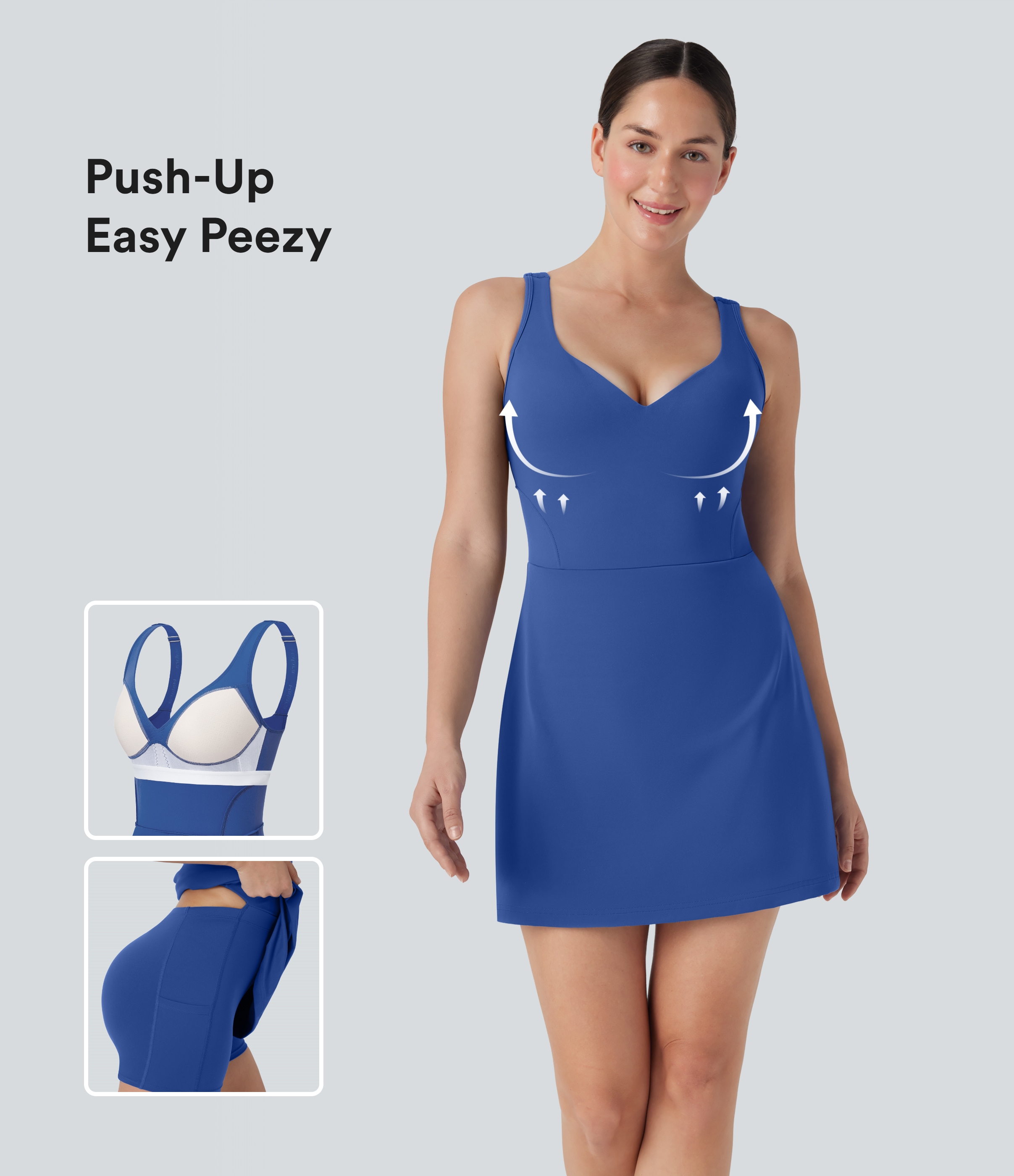 Softlyzero™ Plush - Rückenfreies 2-in-1 Yoga-Aktivkleid mit Seitentaschen, verstellbaren Trägern und geformten Cups -  Easy Peezy