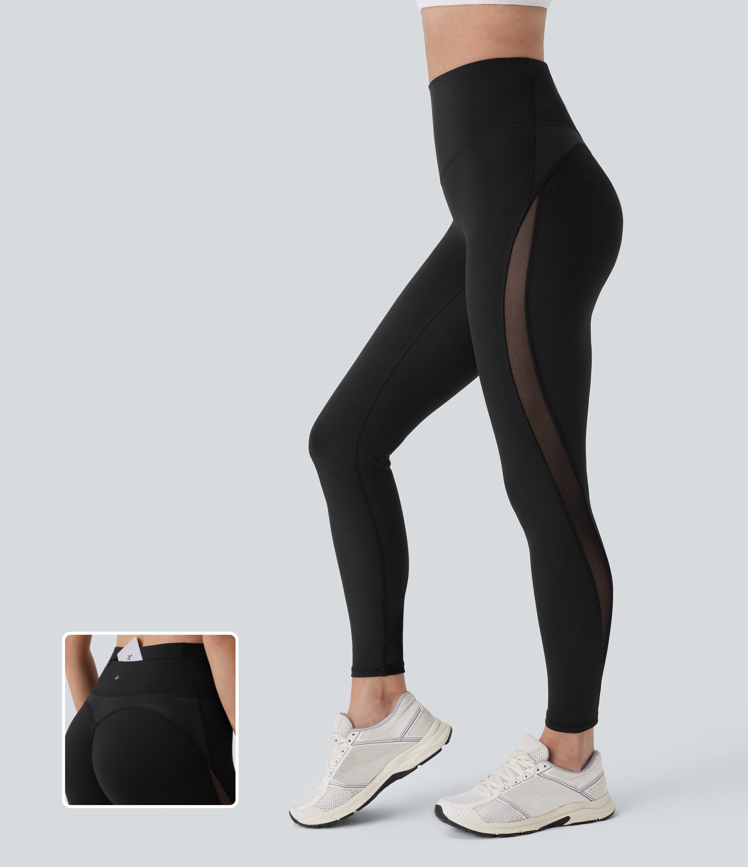 DayStretch High Waisted Tummy Control Back Zip Pocket Contrast Mesh 7/8 Workout Leggings