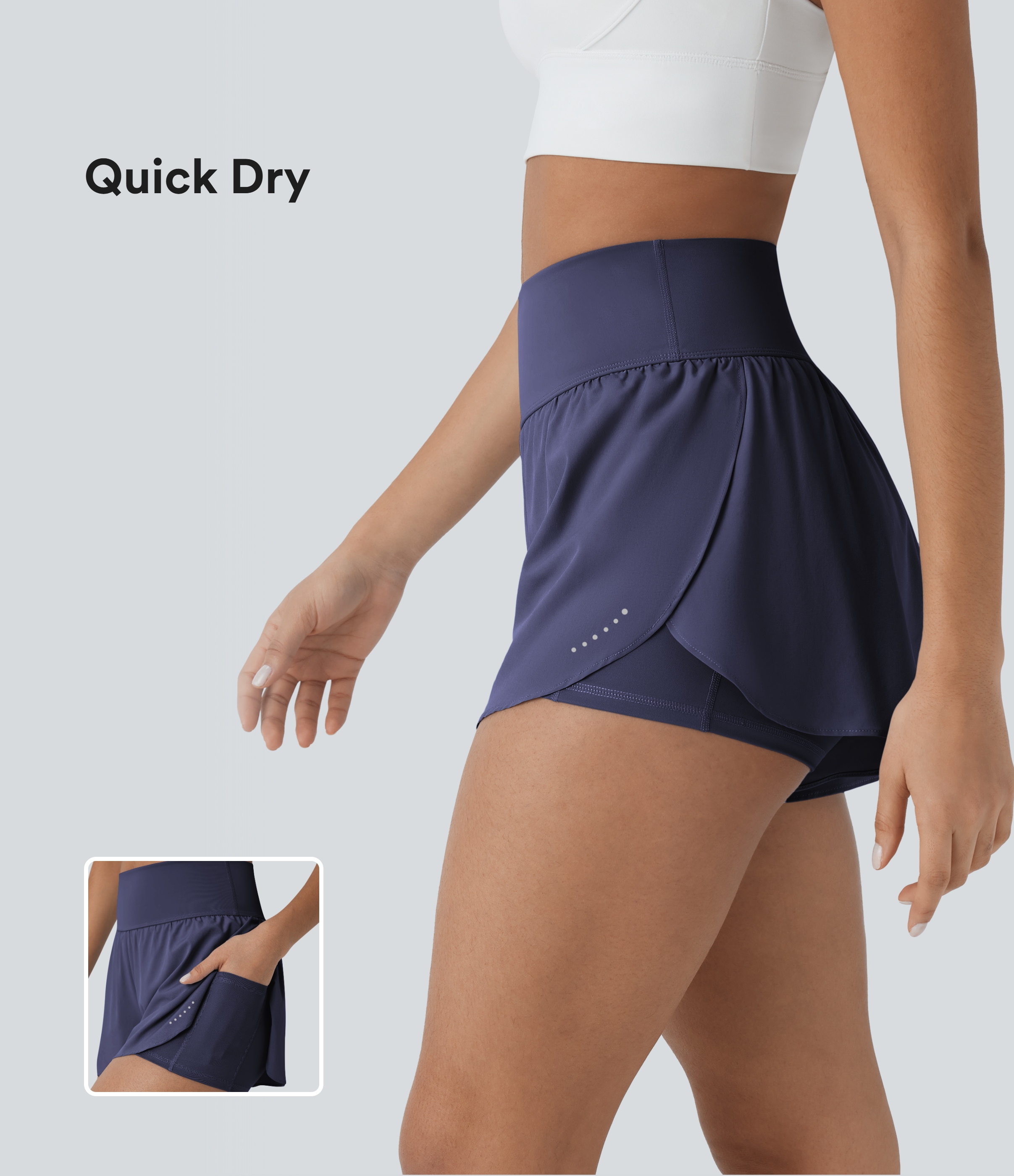 Softlyzero™ QuickDry 2-in-1 High-Waisted Cross-Hem Running Shorts with Reflective Dots and Side Pockets