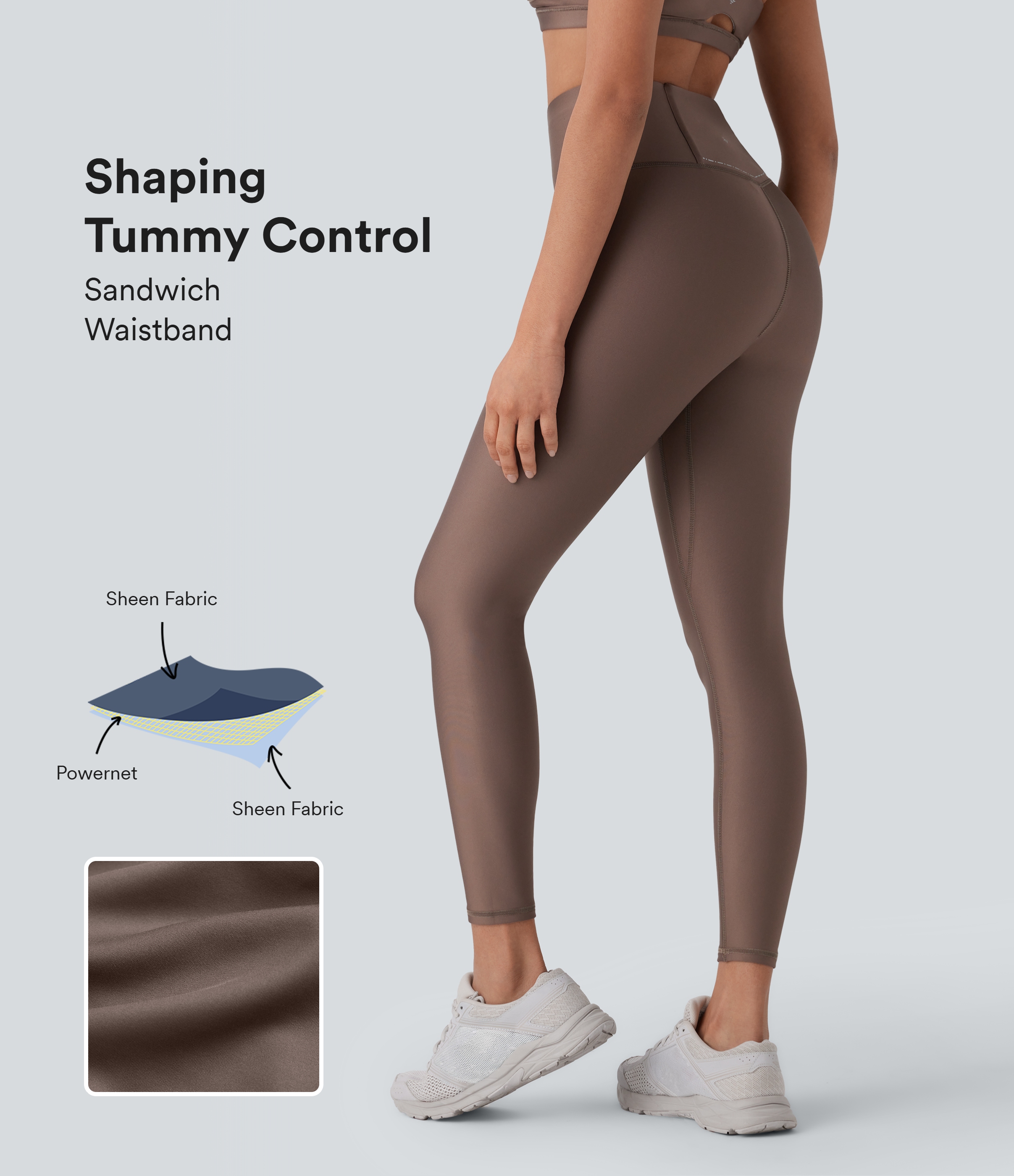 High Waisted Tummy Control Reflective Line Pocket Sheen Running Leggings