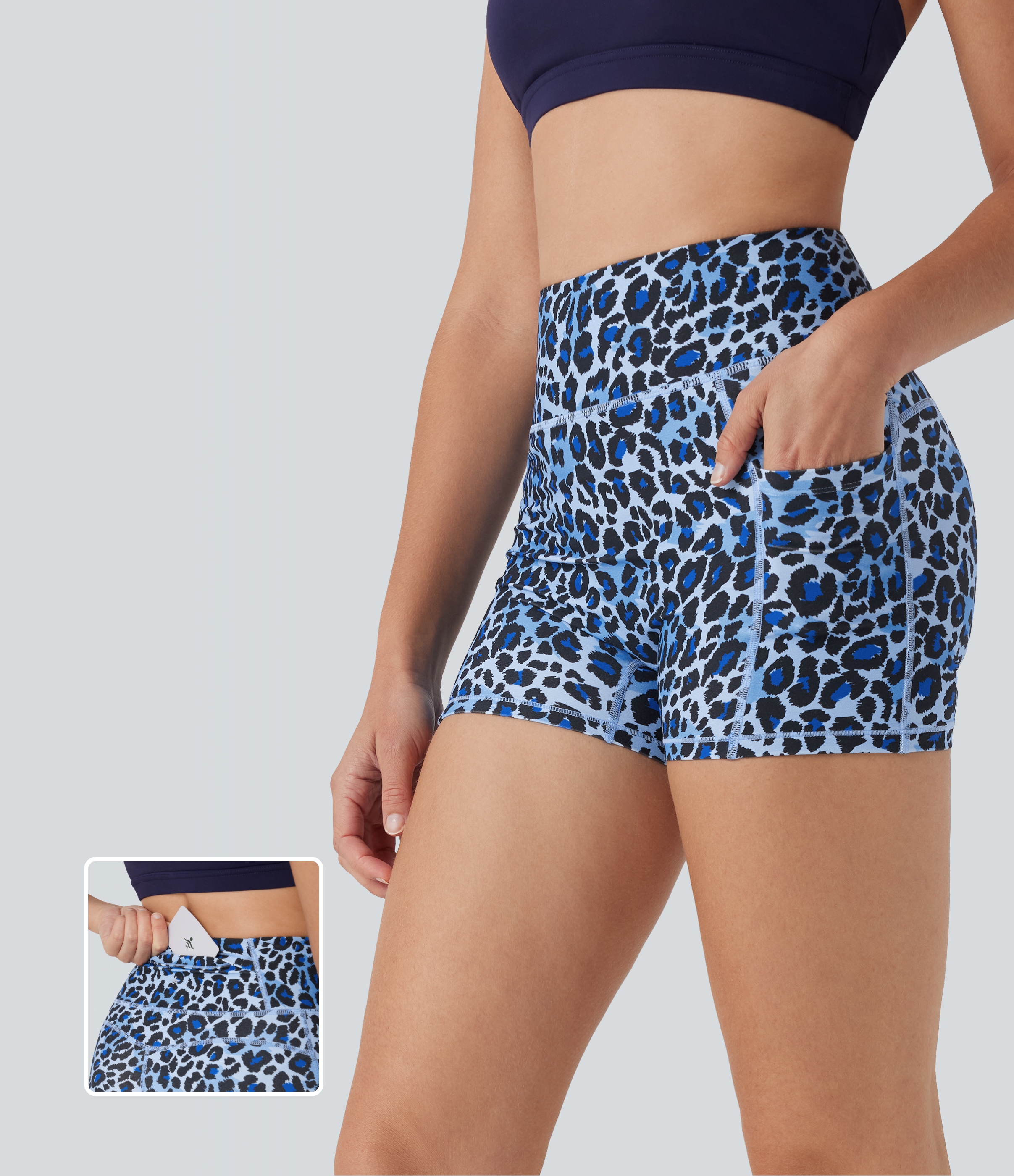Women's High Waisted Leopard Print Yoga Biker Shorts 3'' with