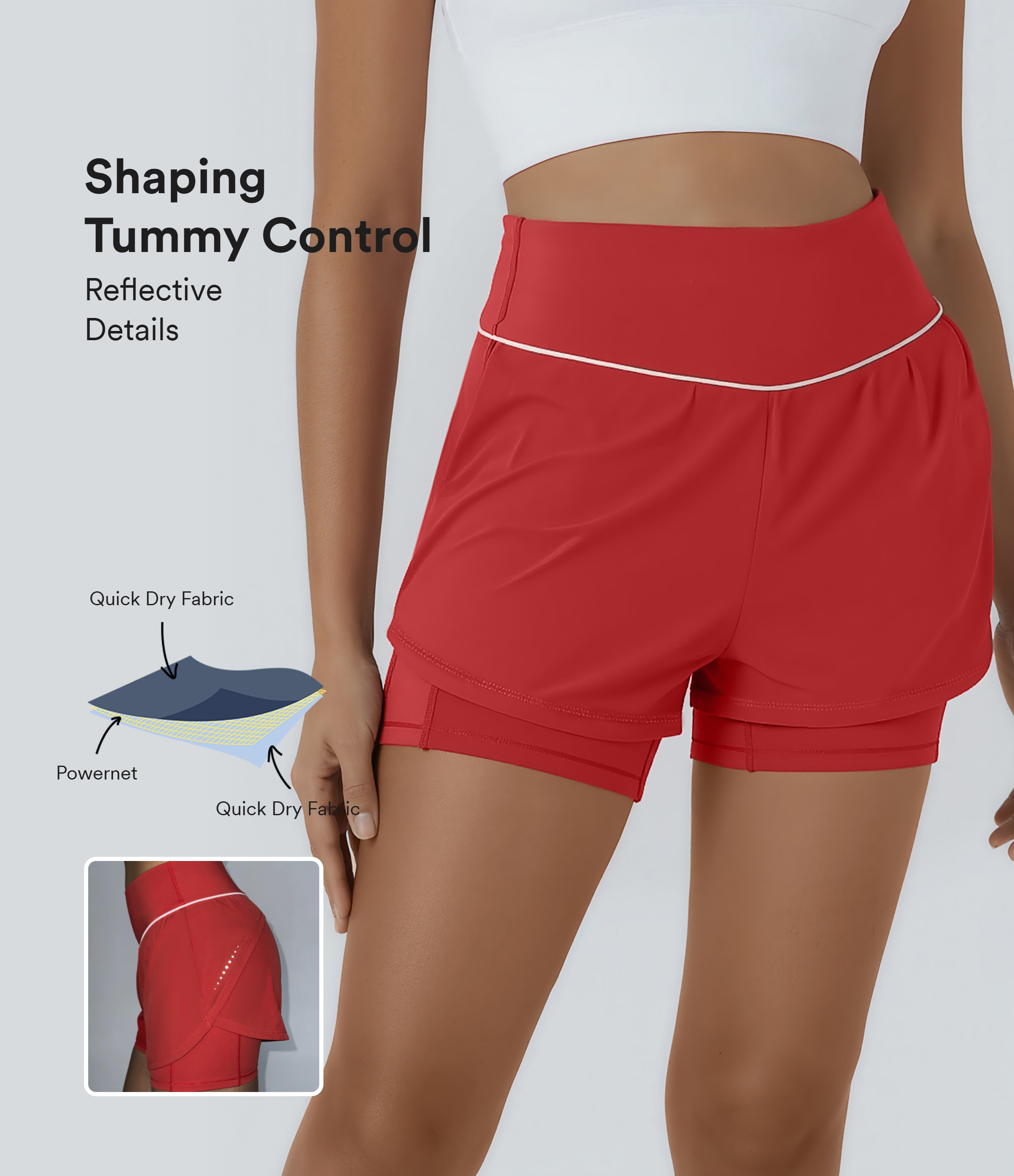 Breezeful™ Reflective Mid Rise Tummy Control 2-in-1 Quick Dry Running Shorts 5'' with Pockets