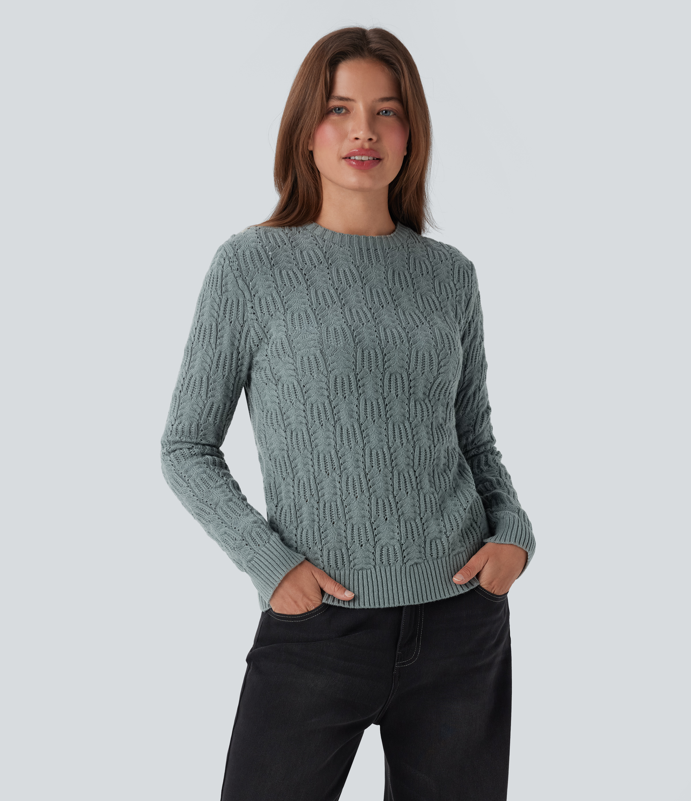 Silver Blue Rundhals Langarm Casual Pullover / 2