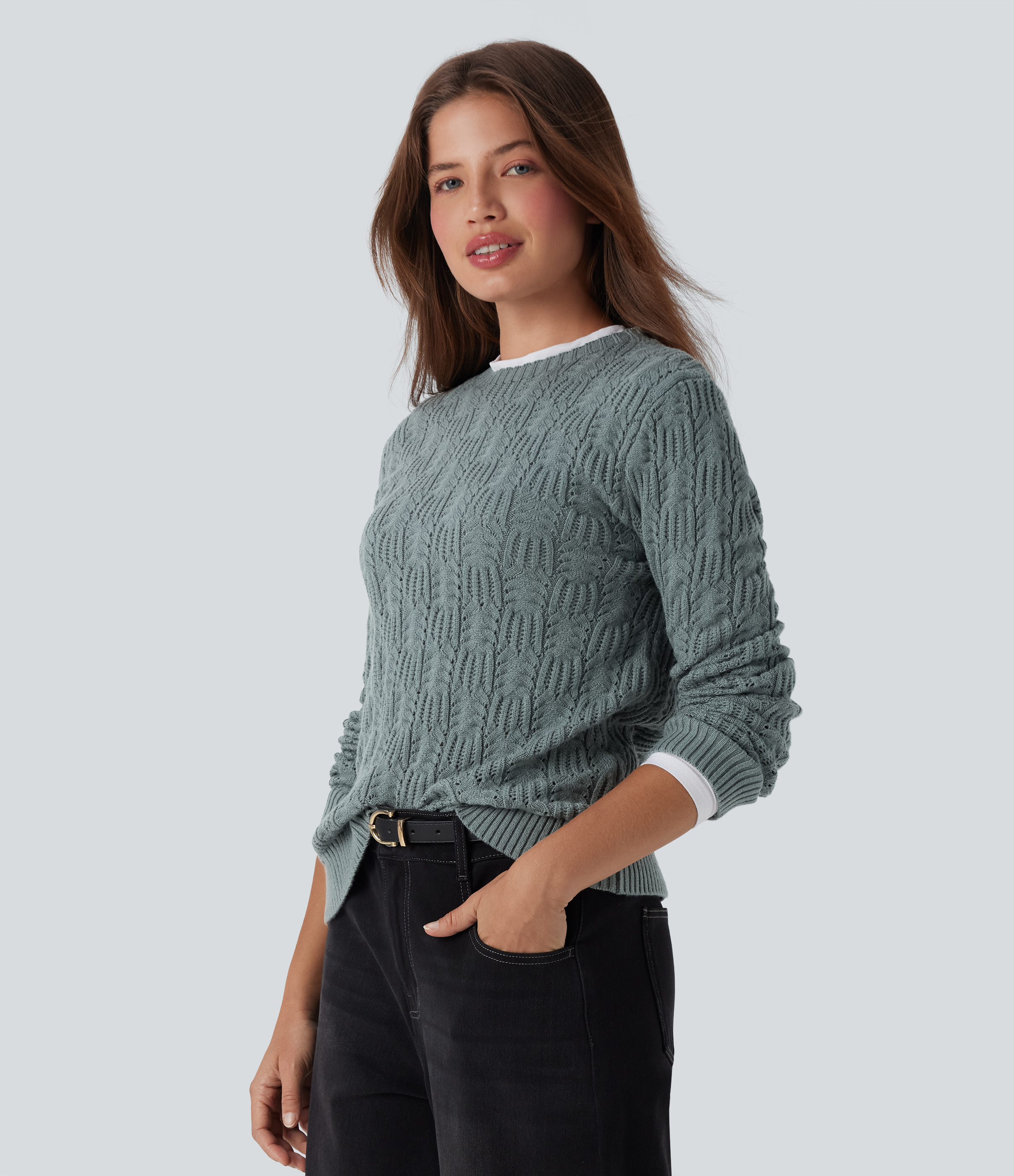 Suéter casual de manga larga y cuello redondo