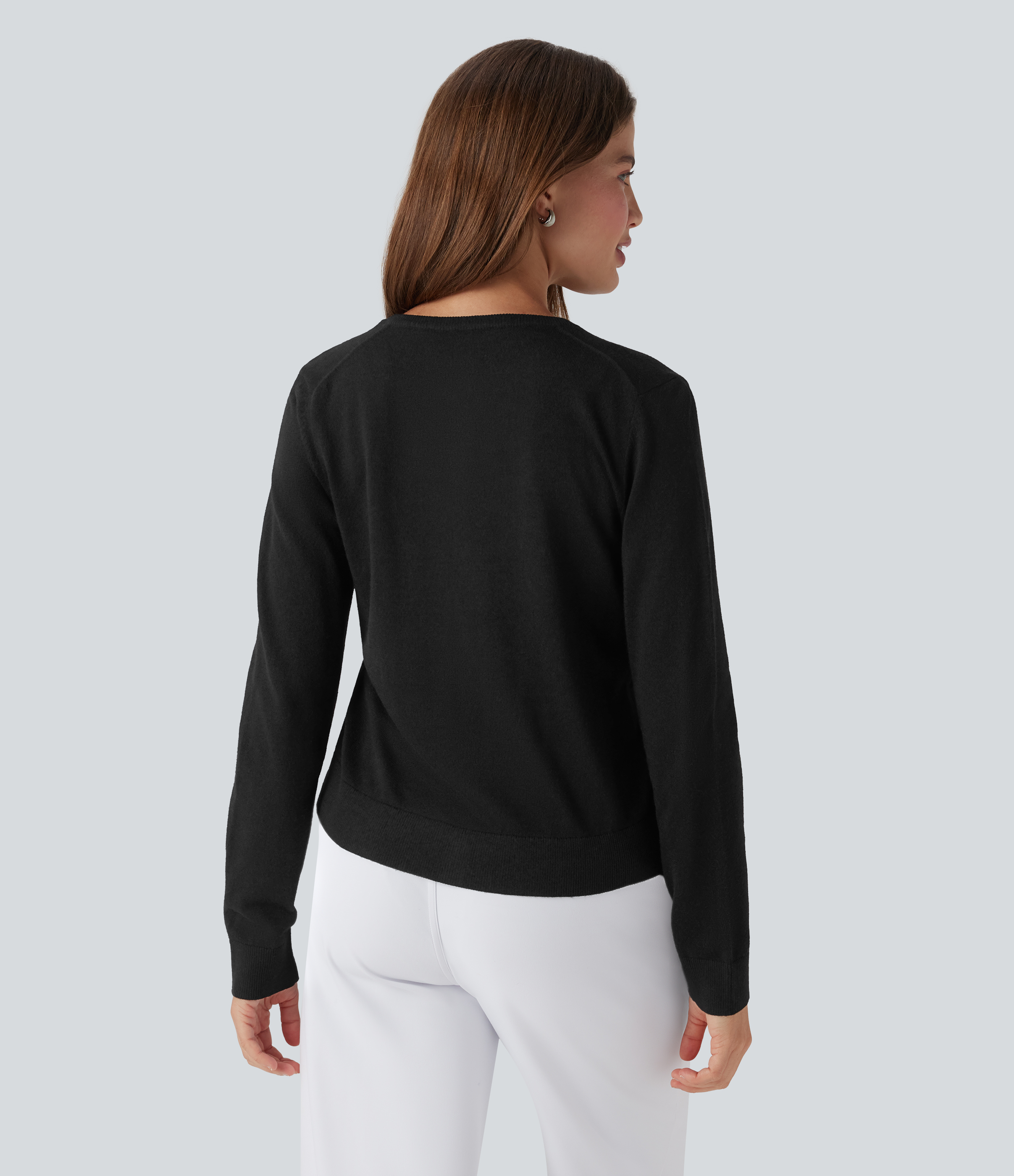 Schwarz Cardigan aus Wolle mit Rundhalsausschnitt und langen Ärmeln / 2