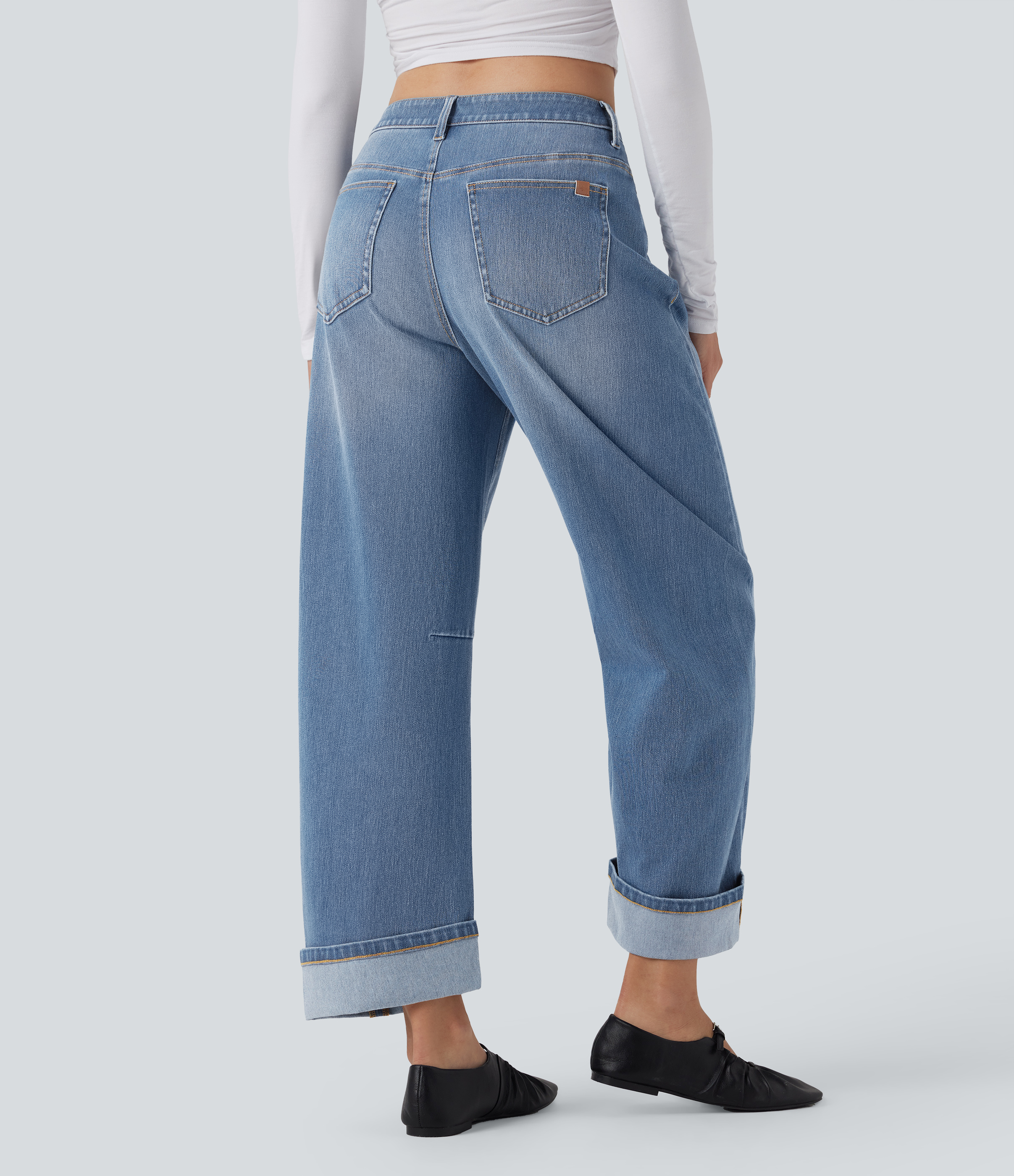 Tide Blue Denim Halara Flex™ Mid Rise Barrel Leg Washed Casual Jeans with Pockets / 2
