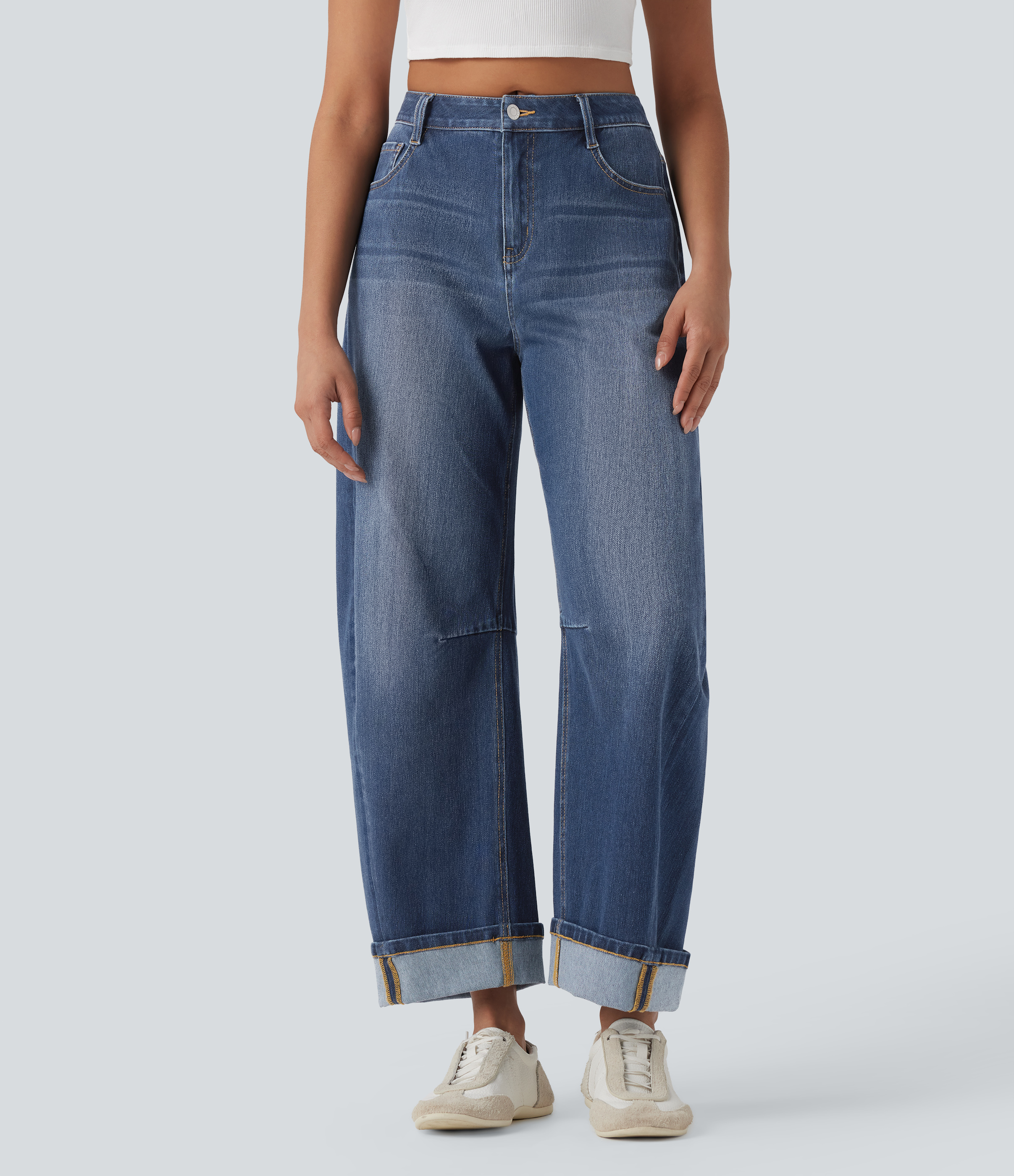 Jean Barrel Halara Flex™ taille mi-haute coupe tonneau effet délavé avec poches