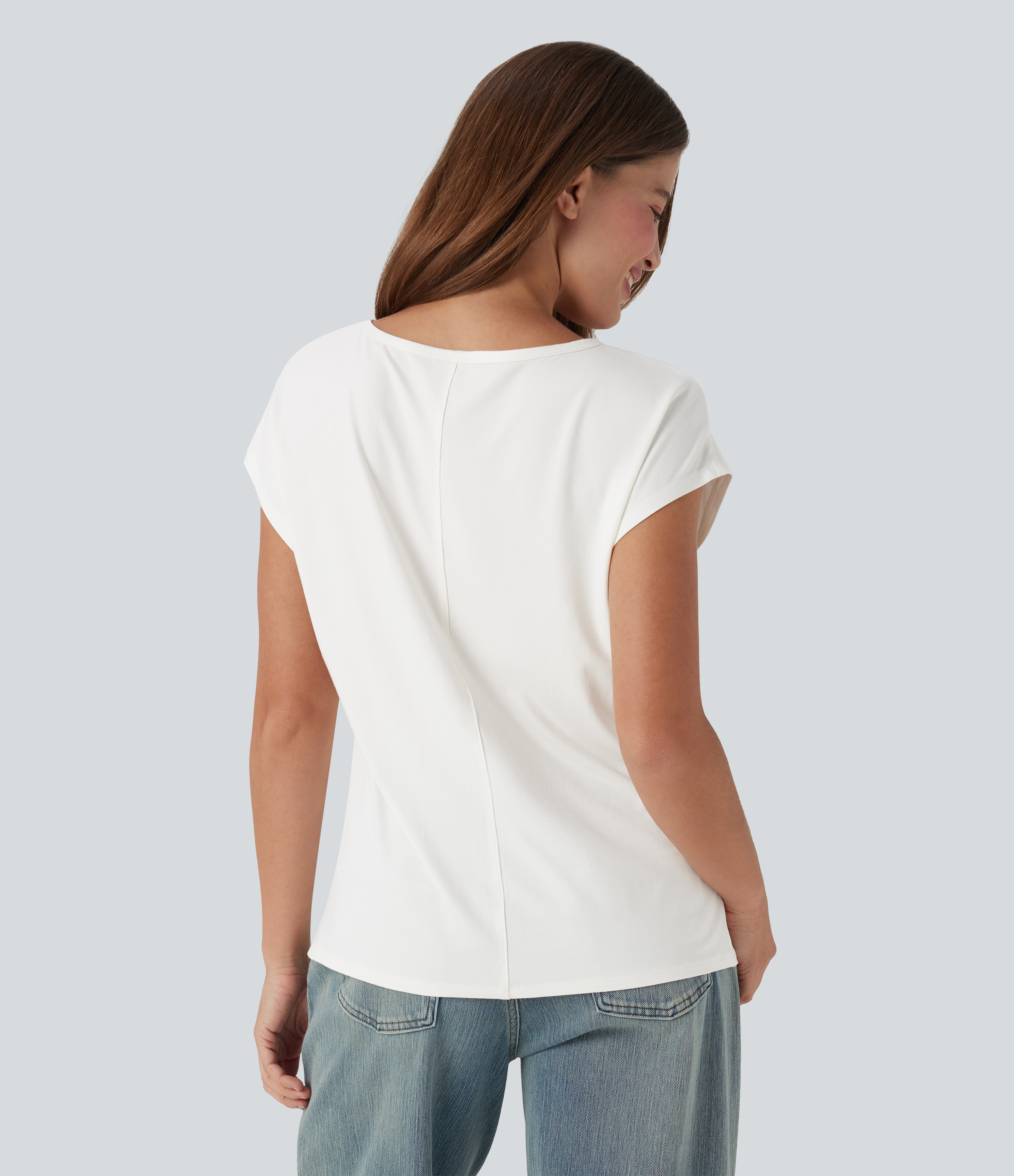 Blanco Camiseta casual de manga corta con cuello en V / 2