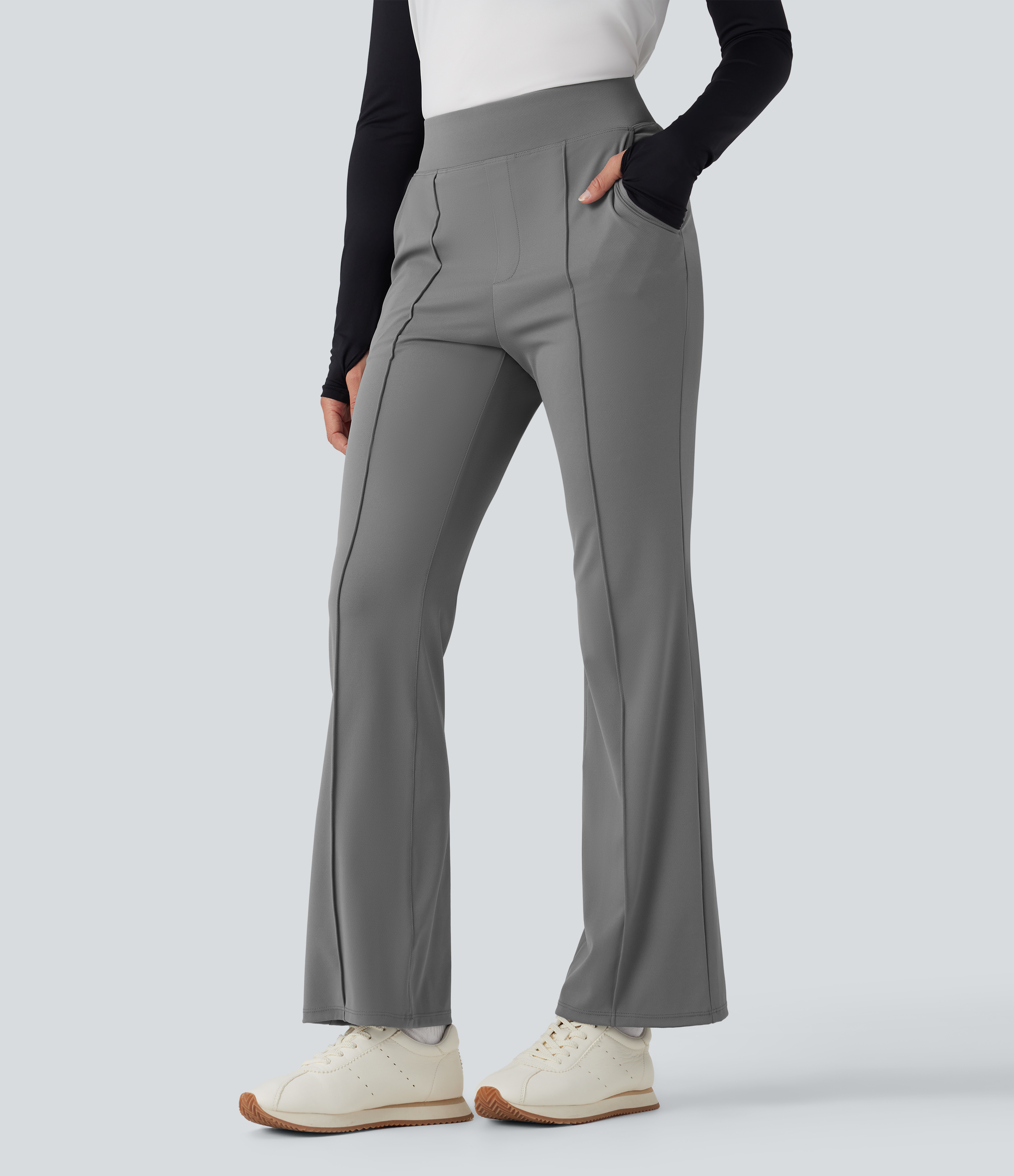 High Waisted Pockets Quick Dry Golf Flare Pants-Golf Tee Pocket-UPF40+