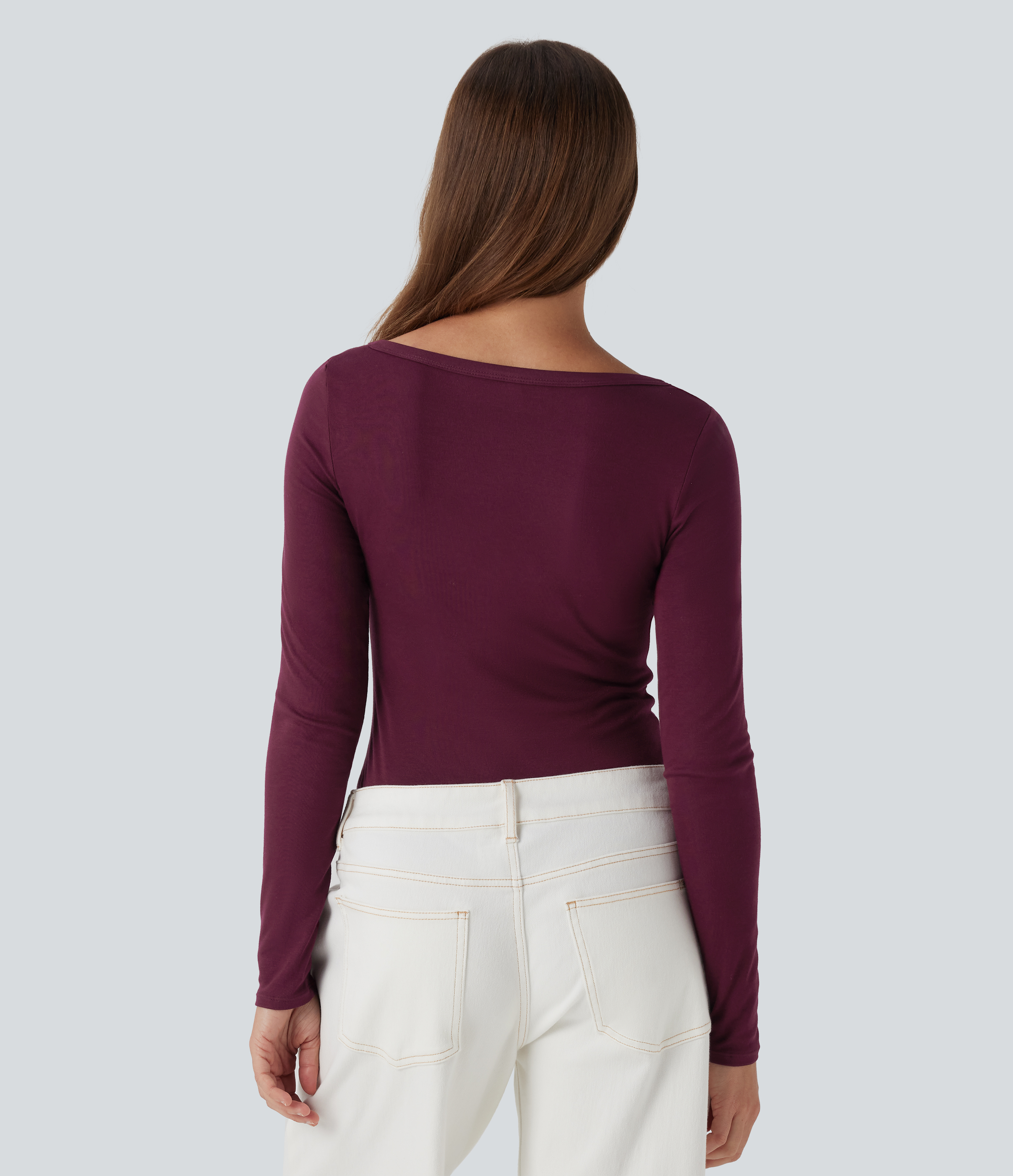 Maroon Banner Ribbed Henley Neck Long Sleeve Casual Top / 2