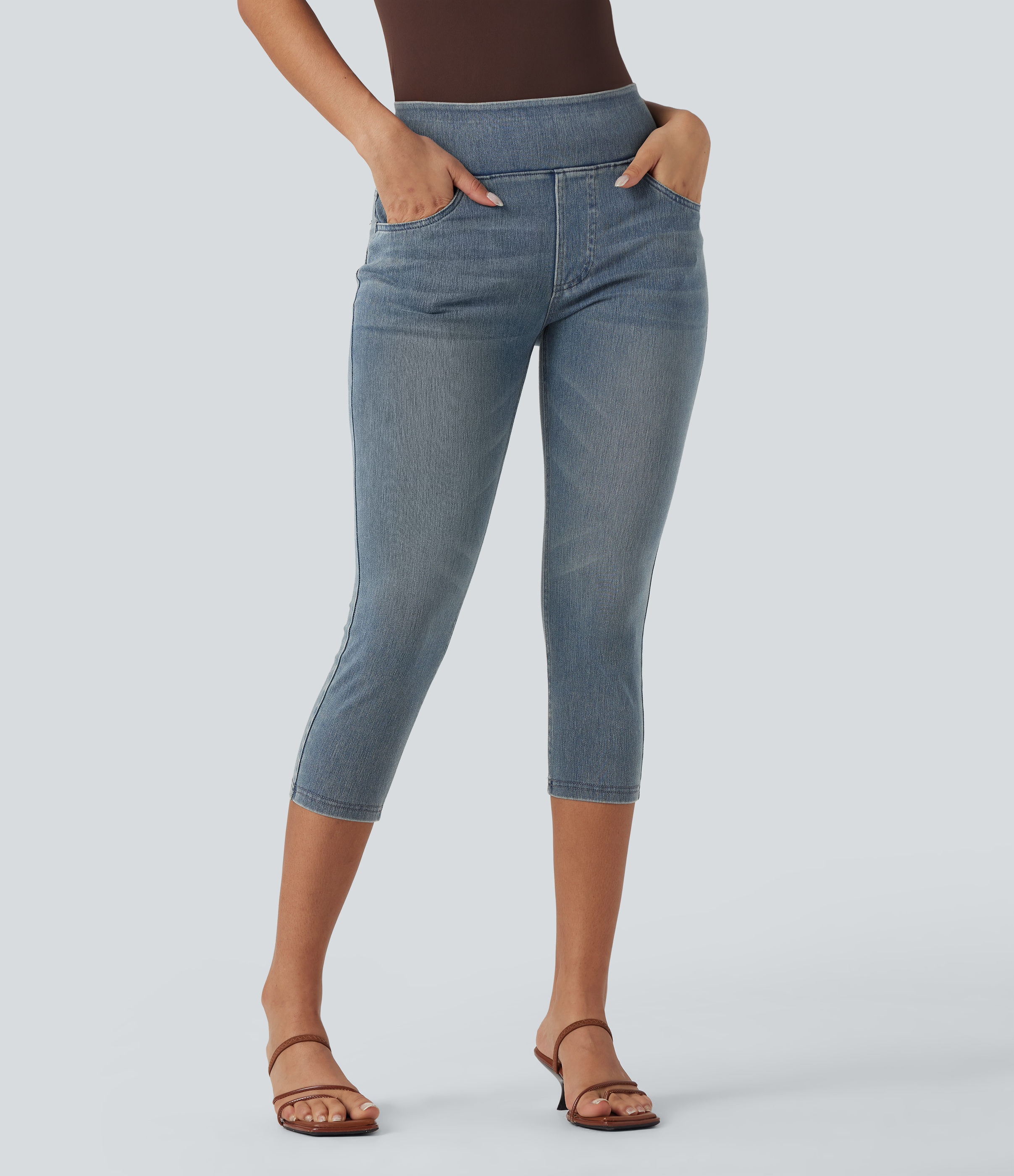 Halara Flex™ High-Waisted Denim Casual Capri Leggings with Pockets