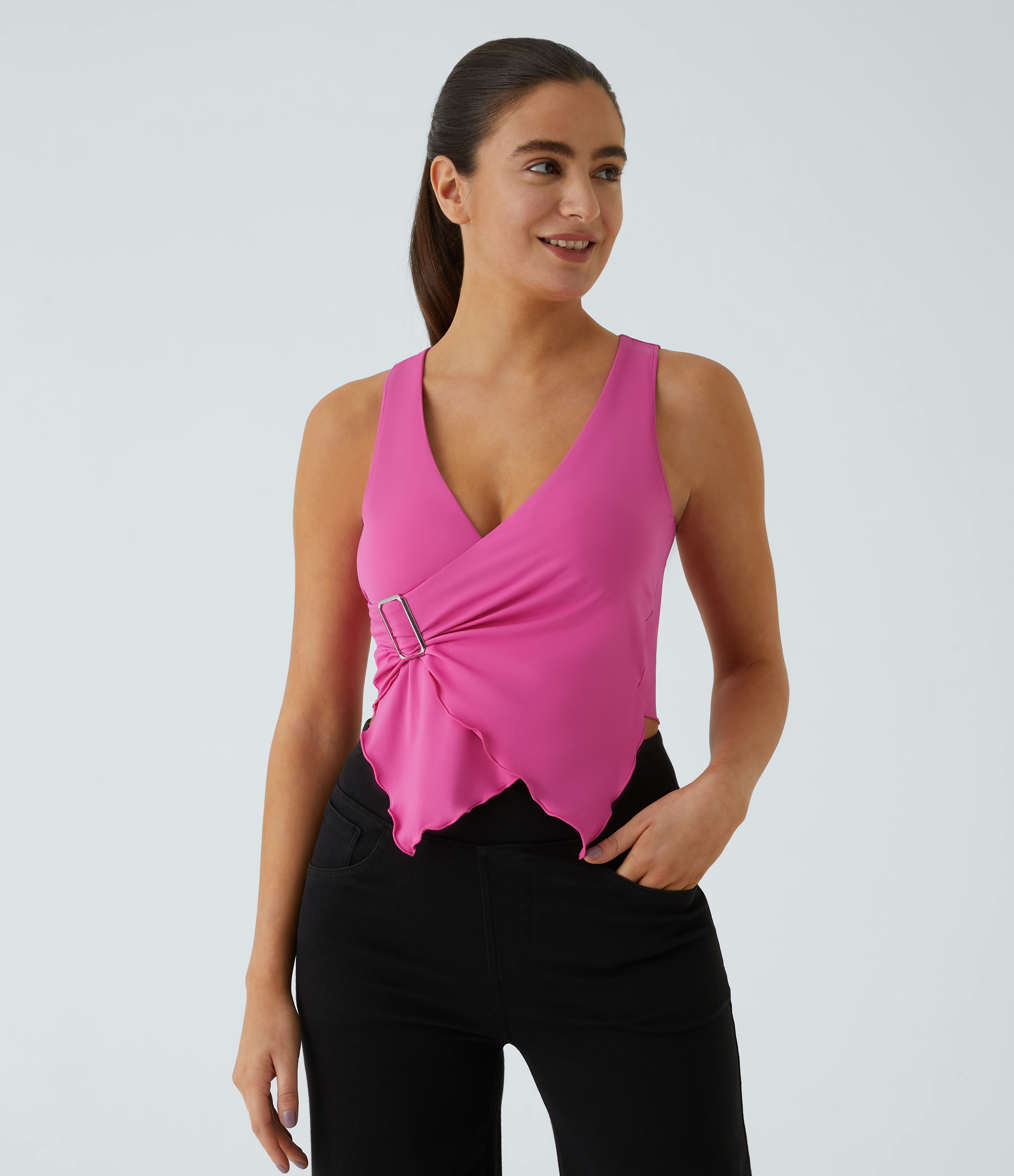 Softlyzero™ Airy Deep V-Neck Crossover Decorative Buckle Lettuce Trim Cool Touch Casual Vest