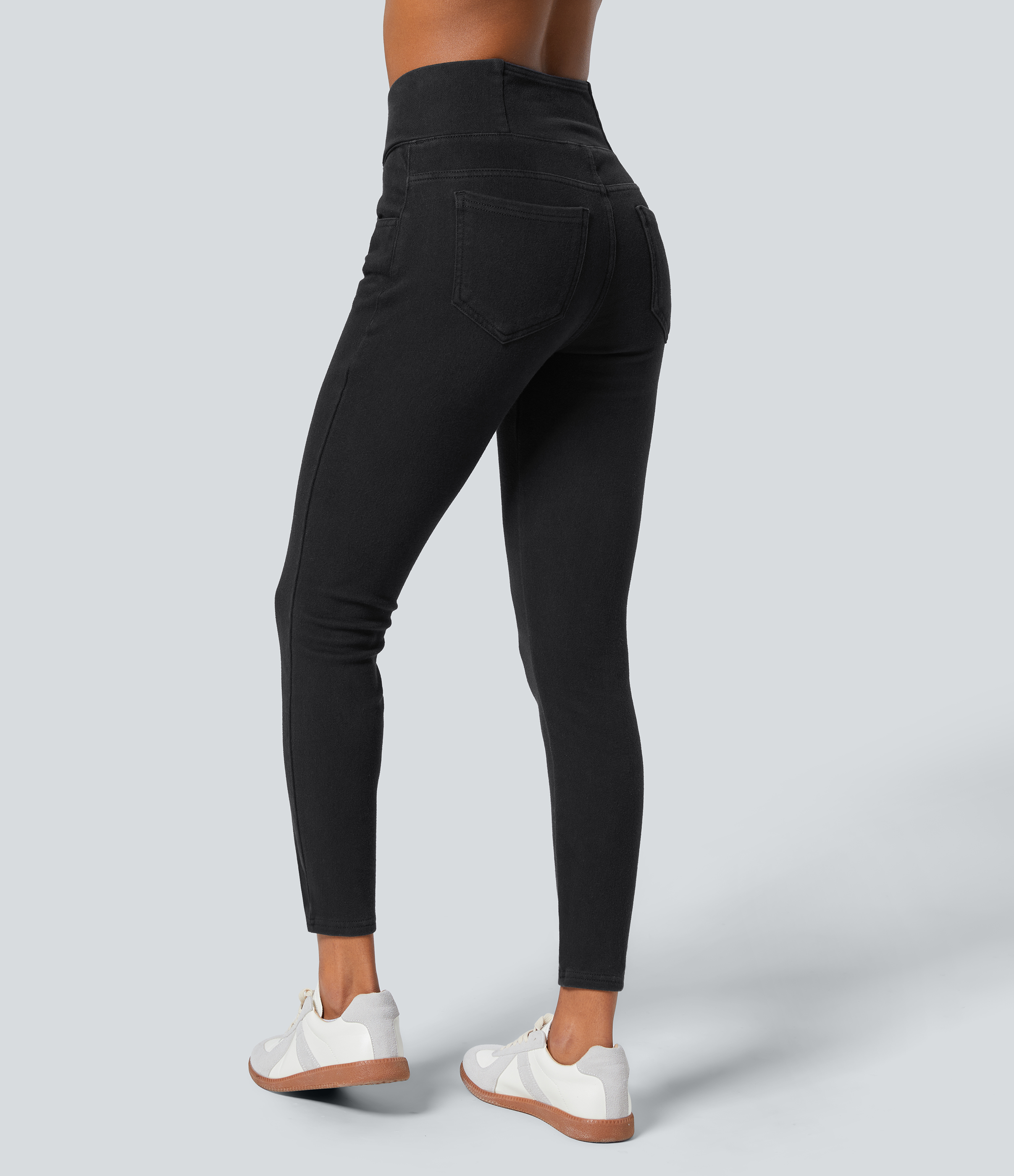 Midnight Black Denim Halara Flex™ Denim Heat High Waisted Crossover Pockets Casual 7/8 Leggings / 2
