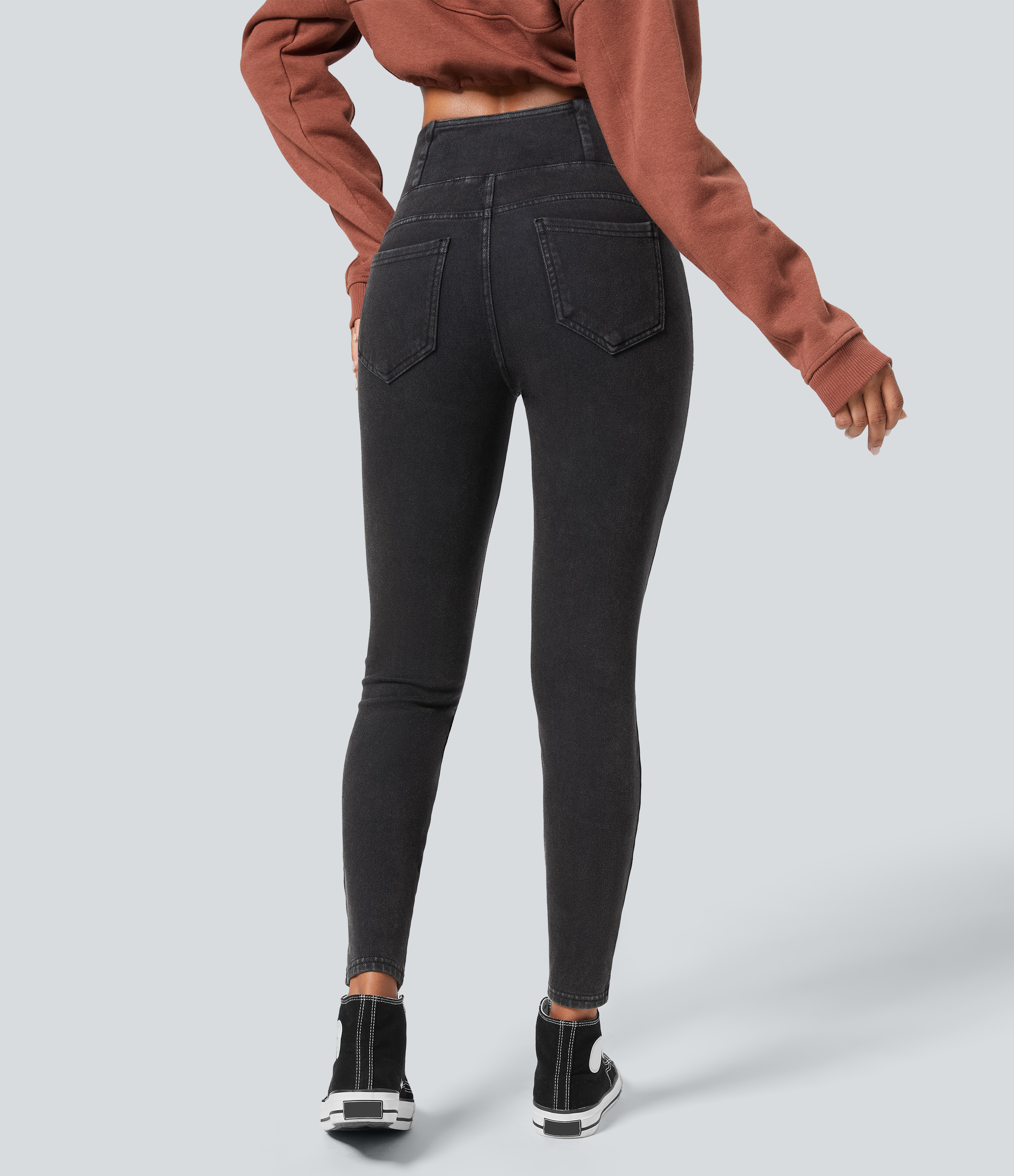 Gloomy Black Denim Halara Flex™ 7/8 legíny s vysokým pasem, překříženými kapsami, z denimu, teplé a pohodlné / 2