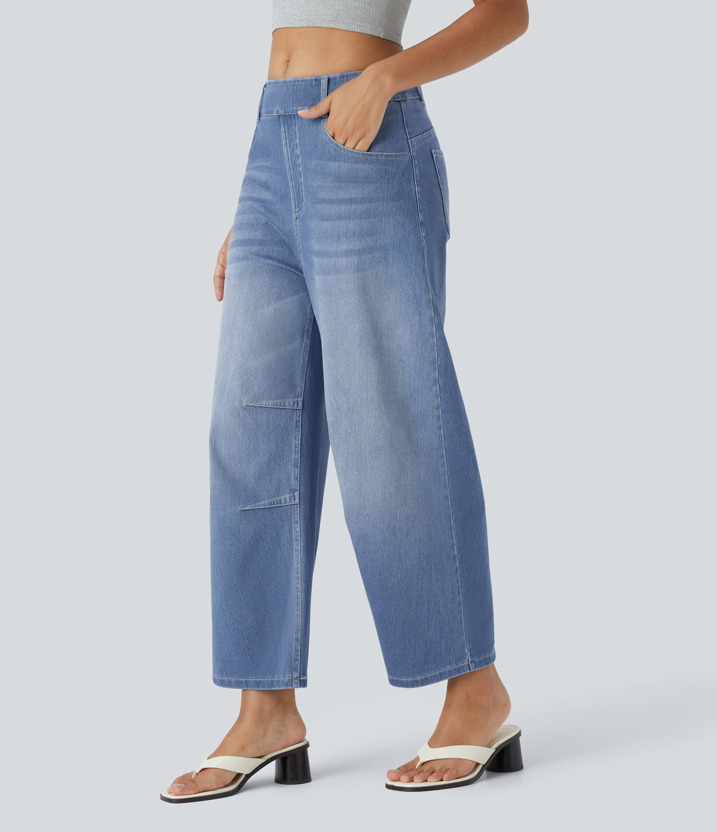 Halara Flex™ Mid Rise Pockets Women Wide Leg Baggy Barrel Leg Casual Denim Jeans