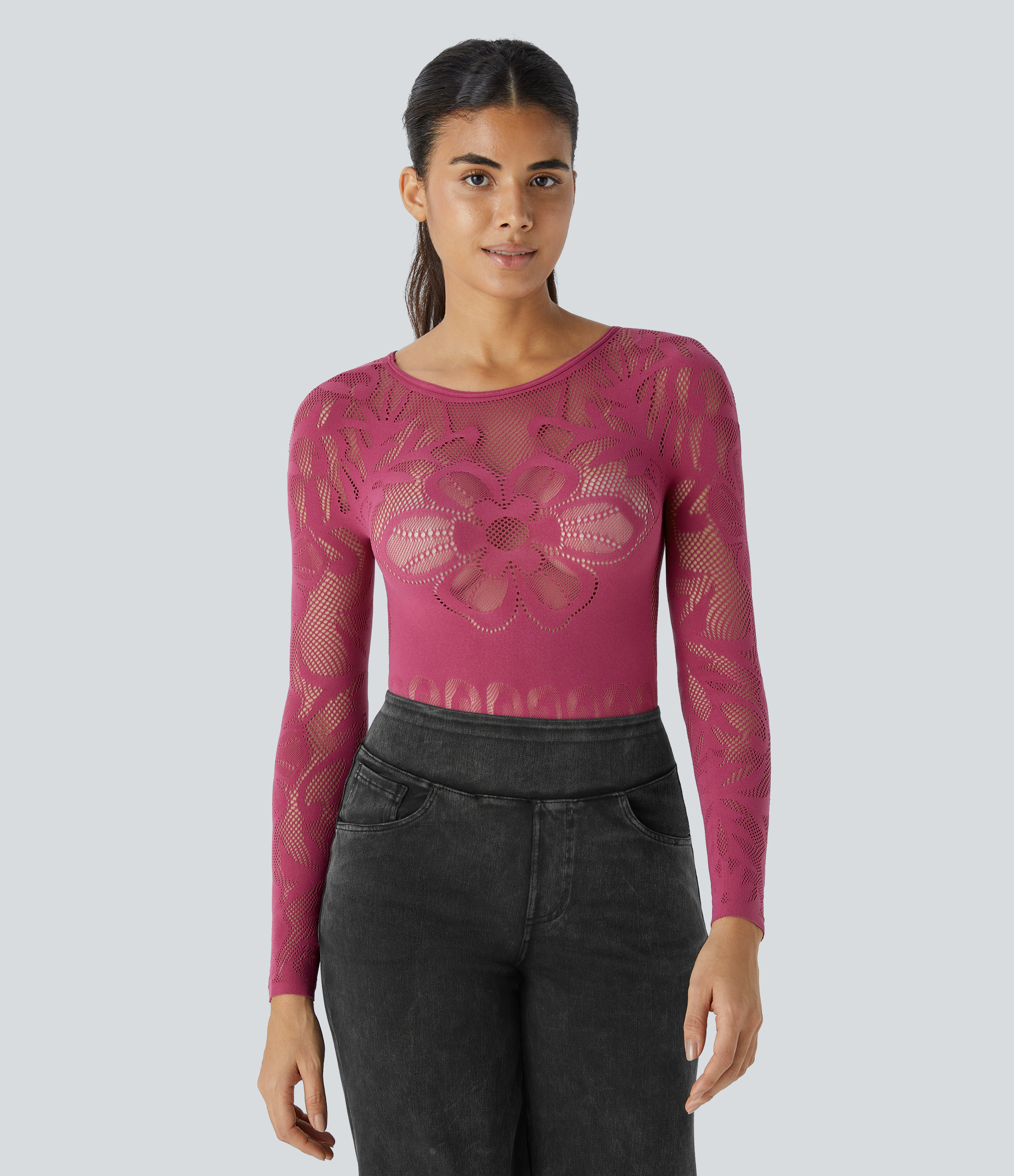 Body corte manga larga cuello barco fluido sin costura