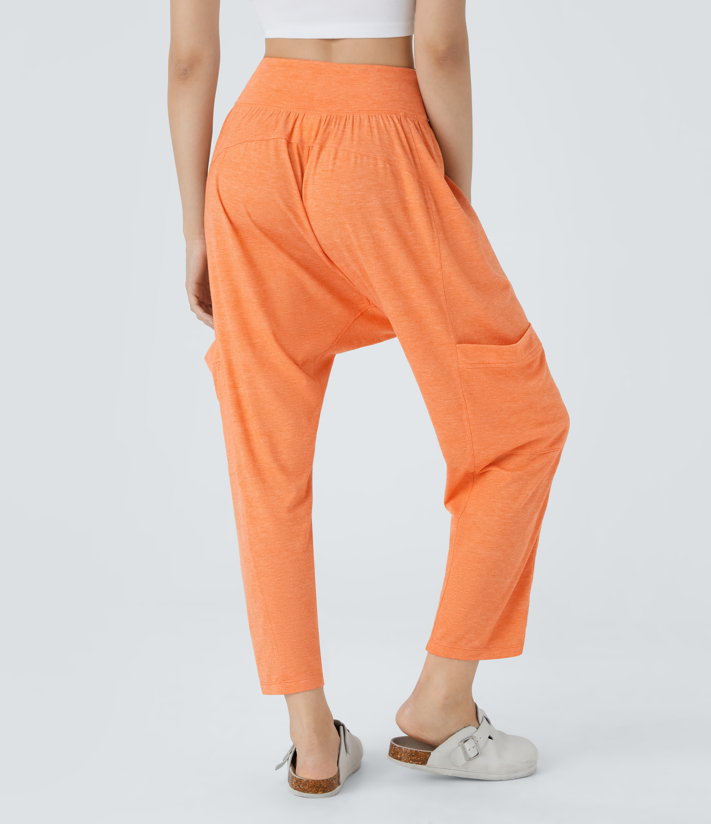 Papaya Pantalones harem casual de tiro medio con bolsillos con cordón / 2